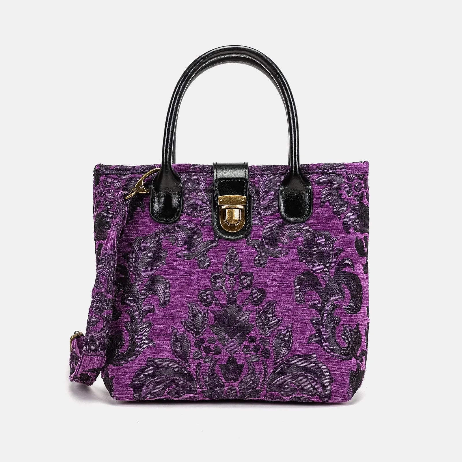 Victorian Blossom Purple Tuck Lock Carpet Satchel