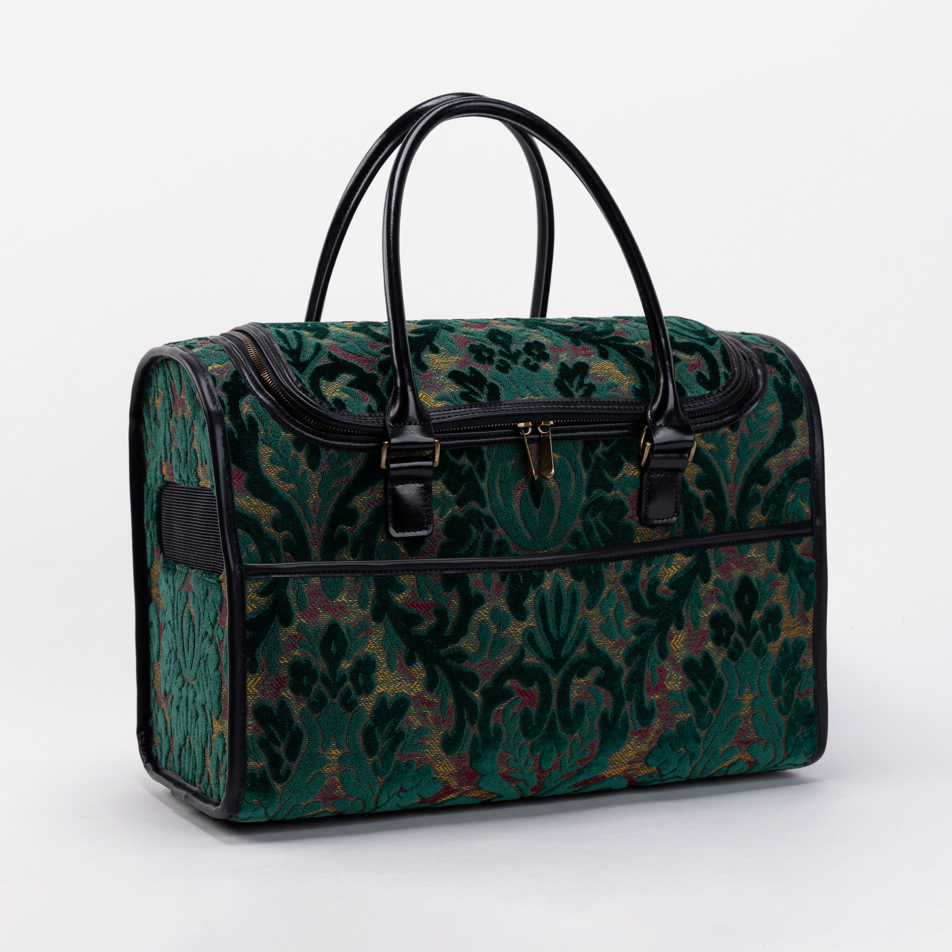 Travel Dog Carrier Bag Burnout Velvet Jade Green