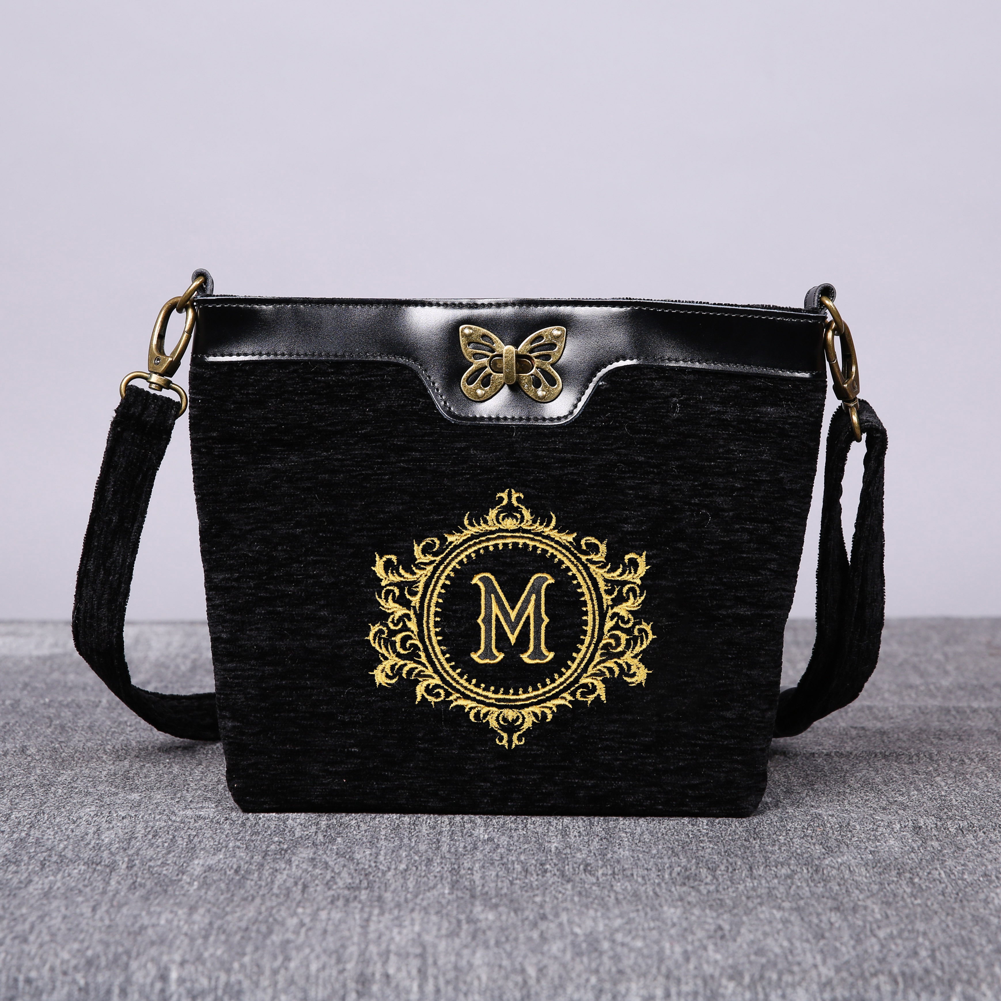 Luxury Monogrammed Black Cross Body carpet bag MCW Handmade