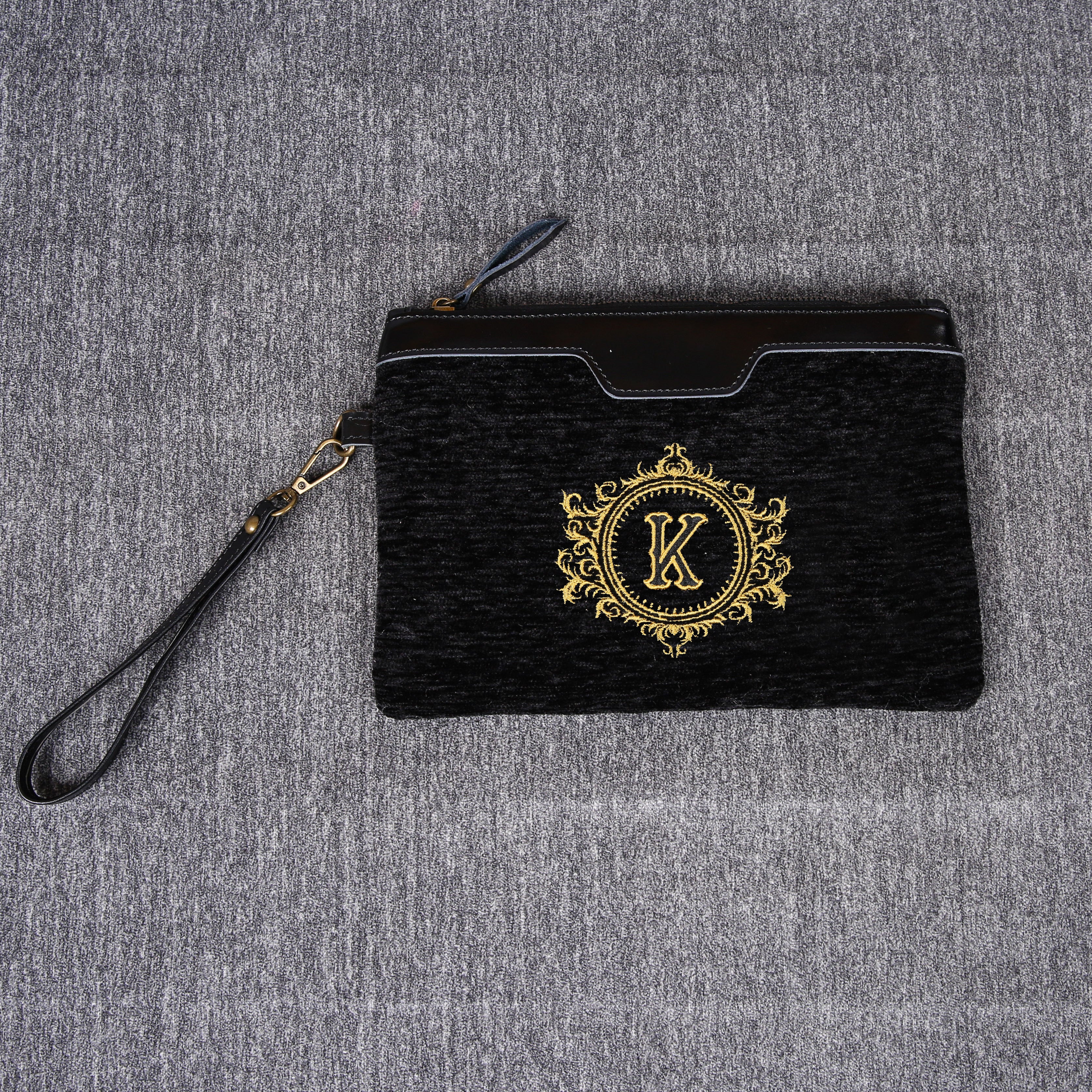 Luxury Monogrammed Black Clutch carpet bag MCW Handmade