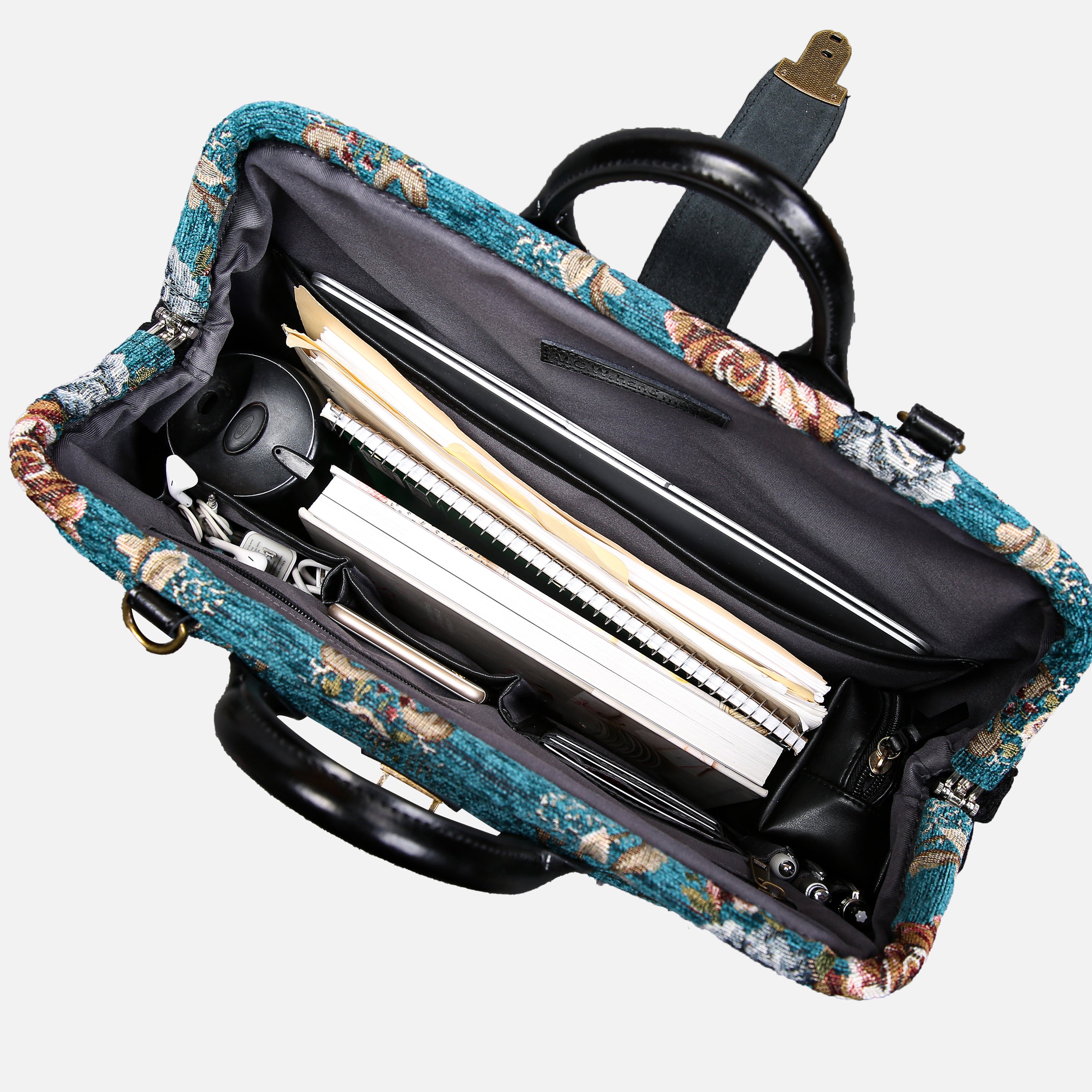 Floral Teal Laptop Work Bag carpet bag of America in use
