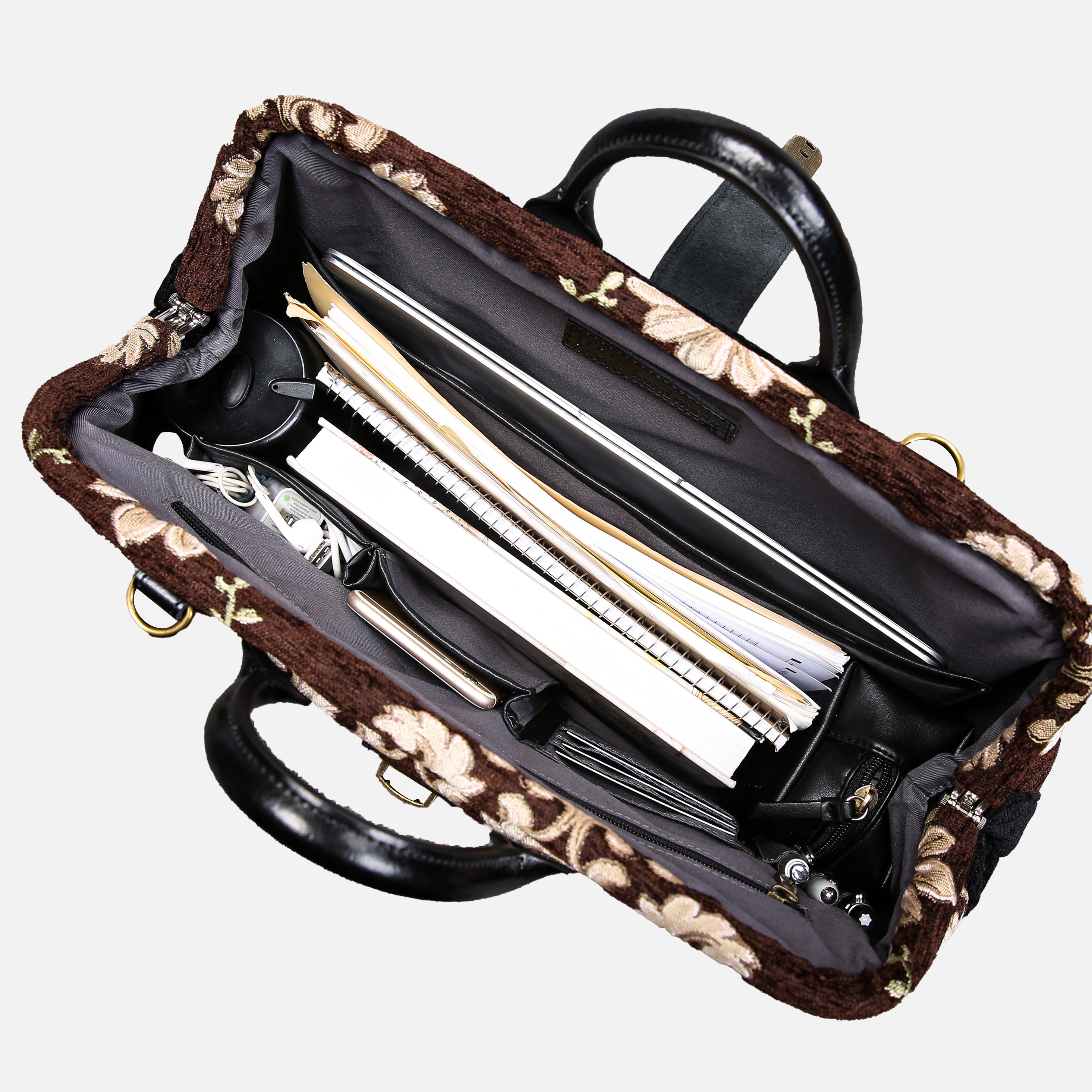 Baroque Garden Brown Laptop Work Bag carpet bag MCW Handmade-7