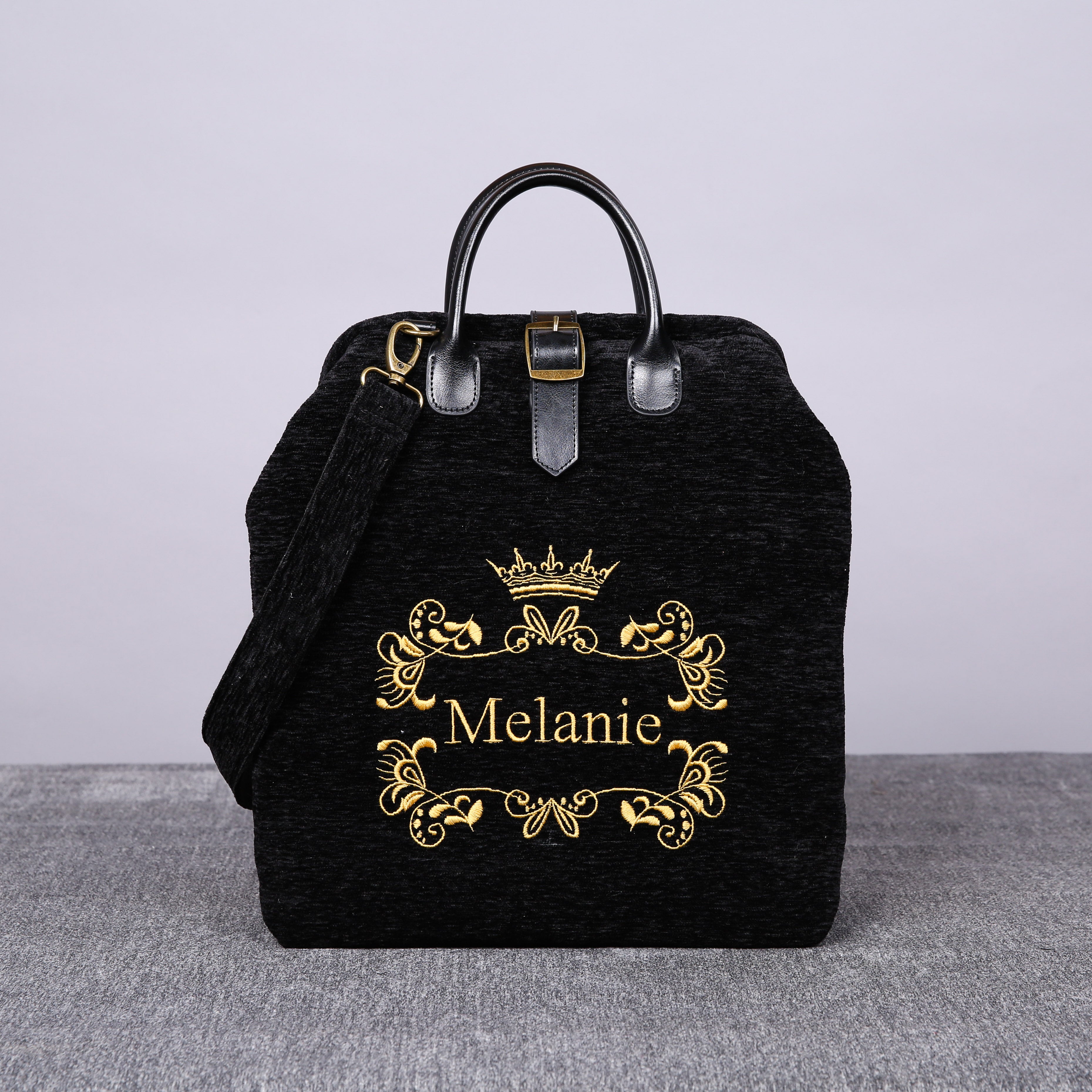 Luxury Monogrammed Black Multi-Functional Backpack carpet bag MCW Handmade-2