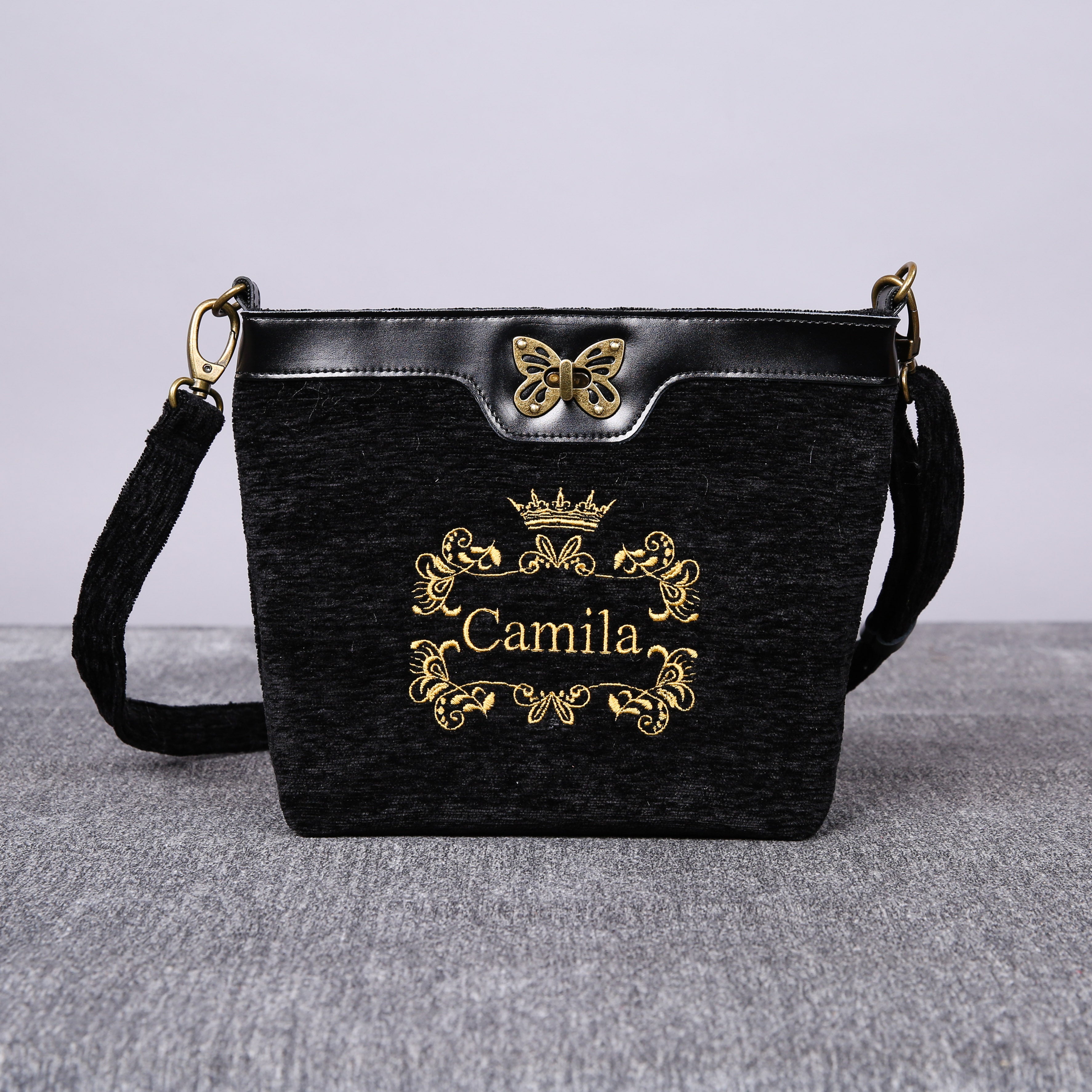 Luxury Monogrammed Black Cross Body carpet bag MCW Handmade