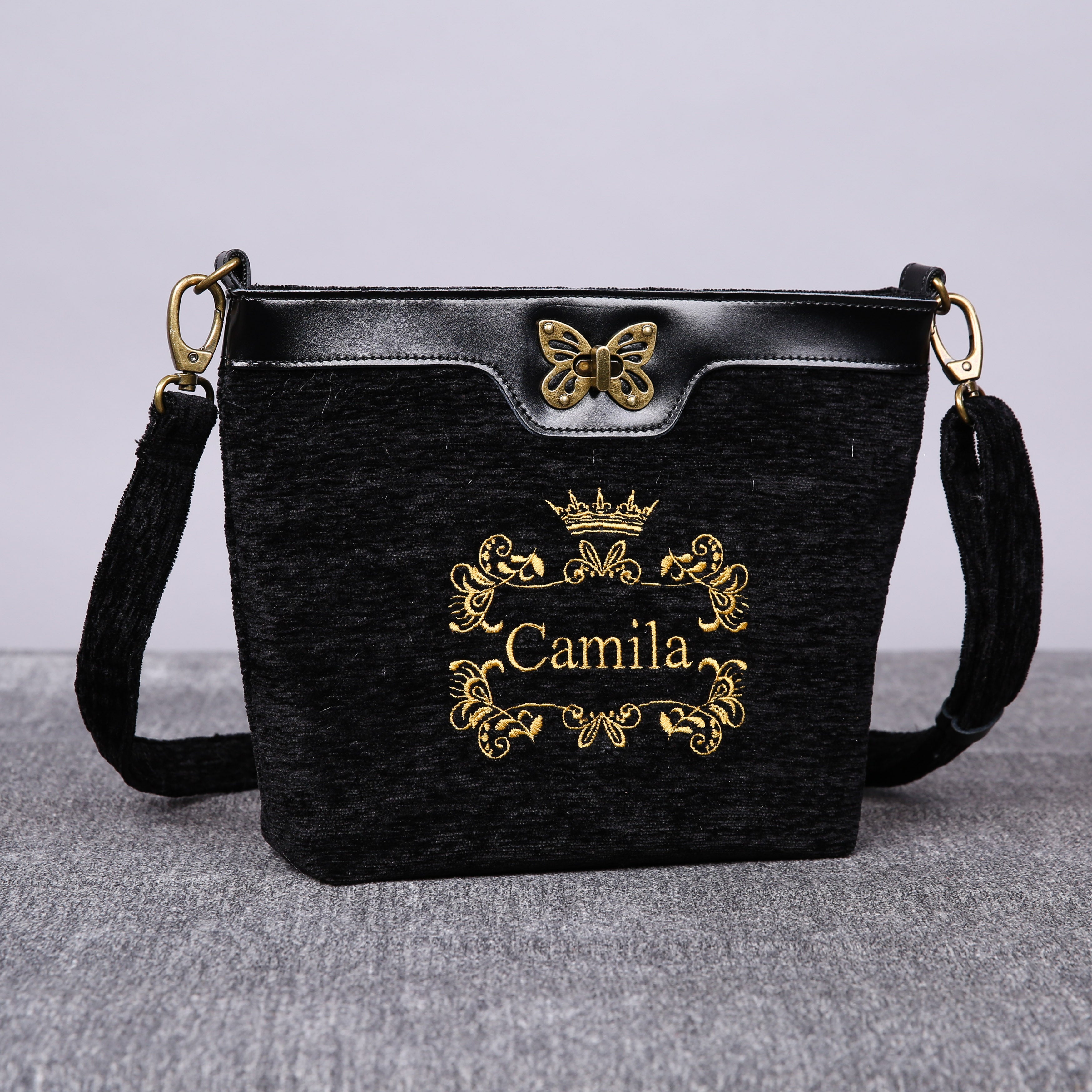 Luxury Monogrammed Black Cross Body carpet bag MCW Handmade