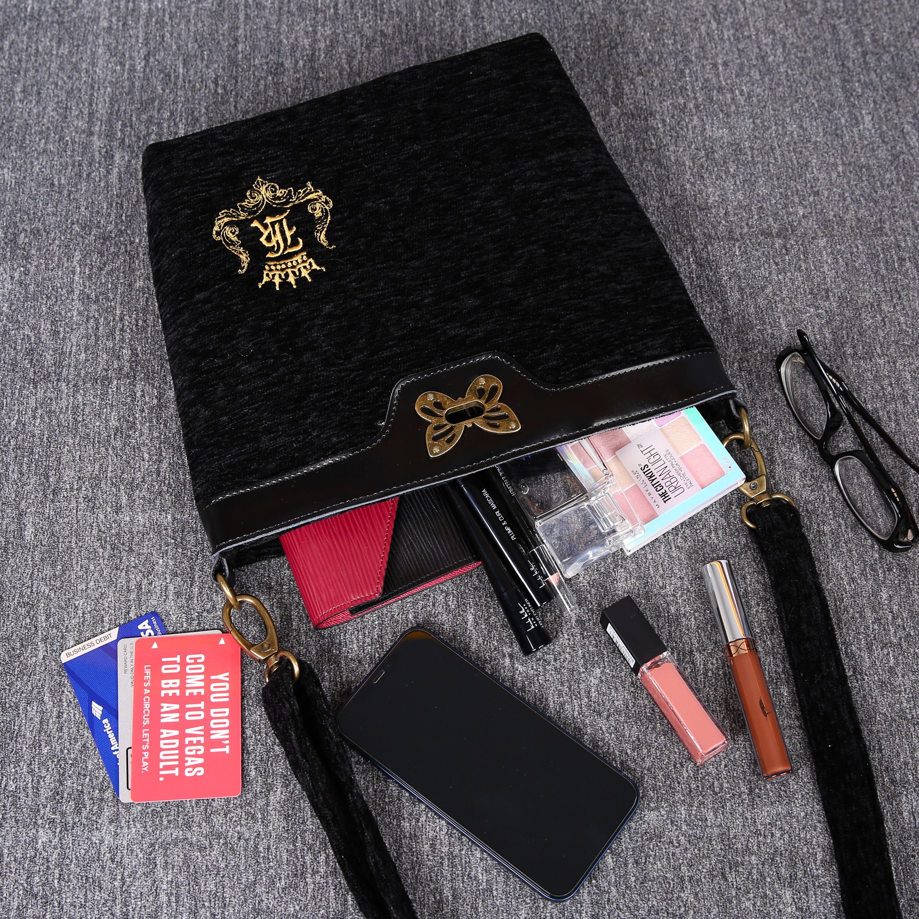 Luxury Monogrammed Black Cross Body carpet bag MCW Handmade