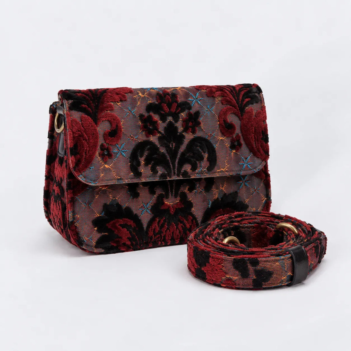 Burnout Velvet Revival Sephia Flap Crossbody Bag of America display