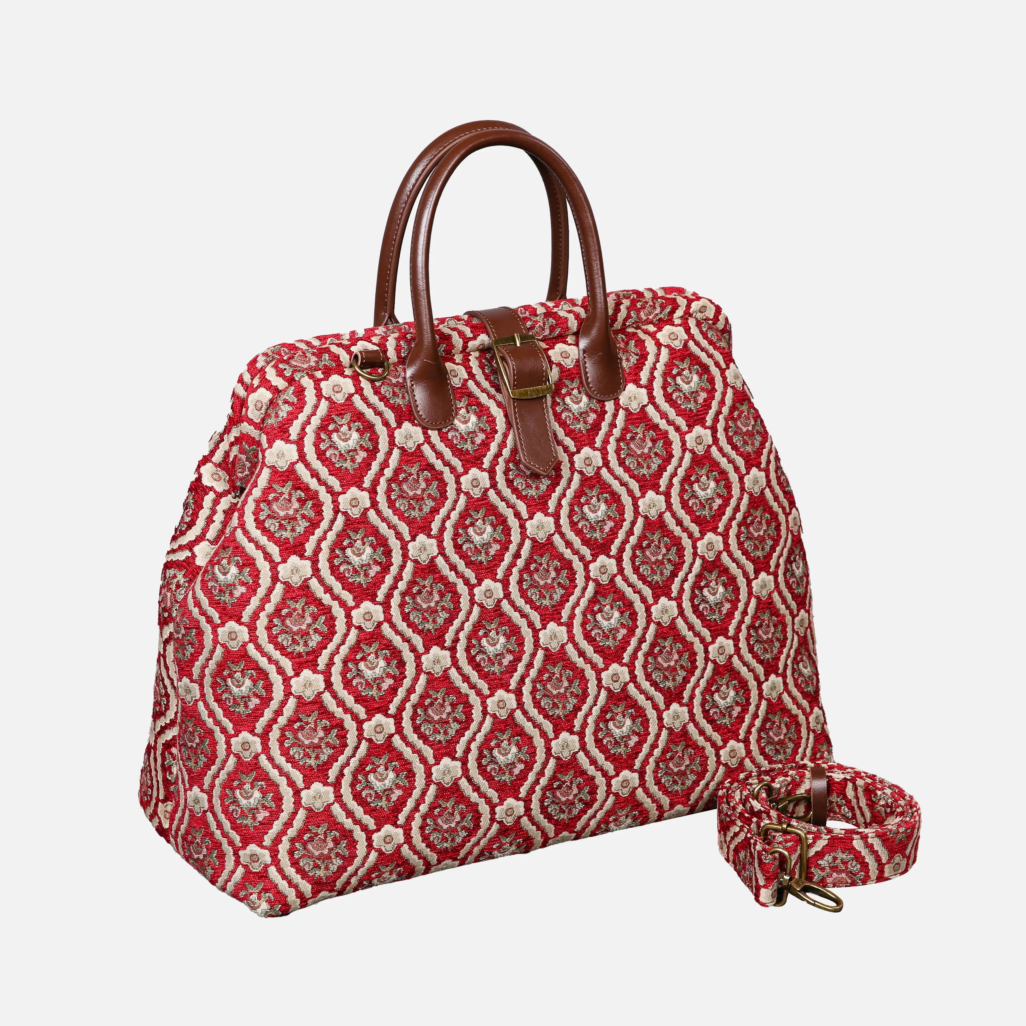 Traditional Red Mary Poppins Weekender Carpetbag of America with shoulder strap