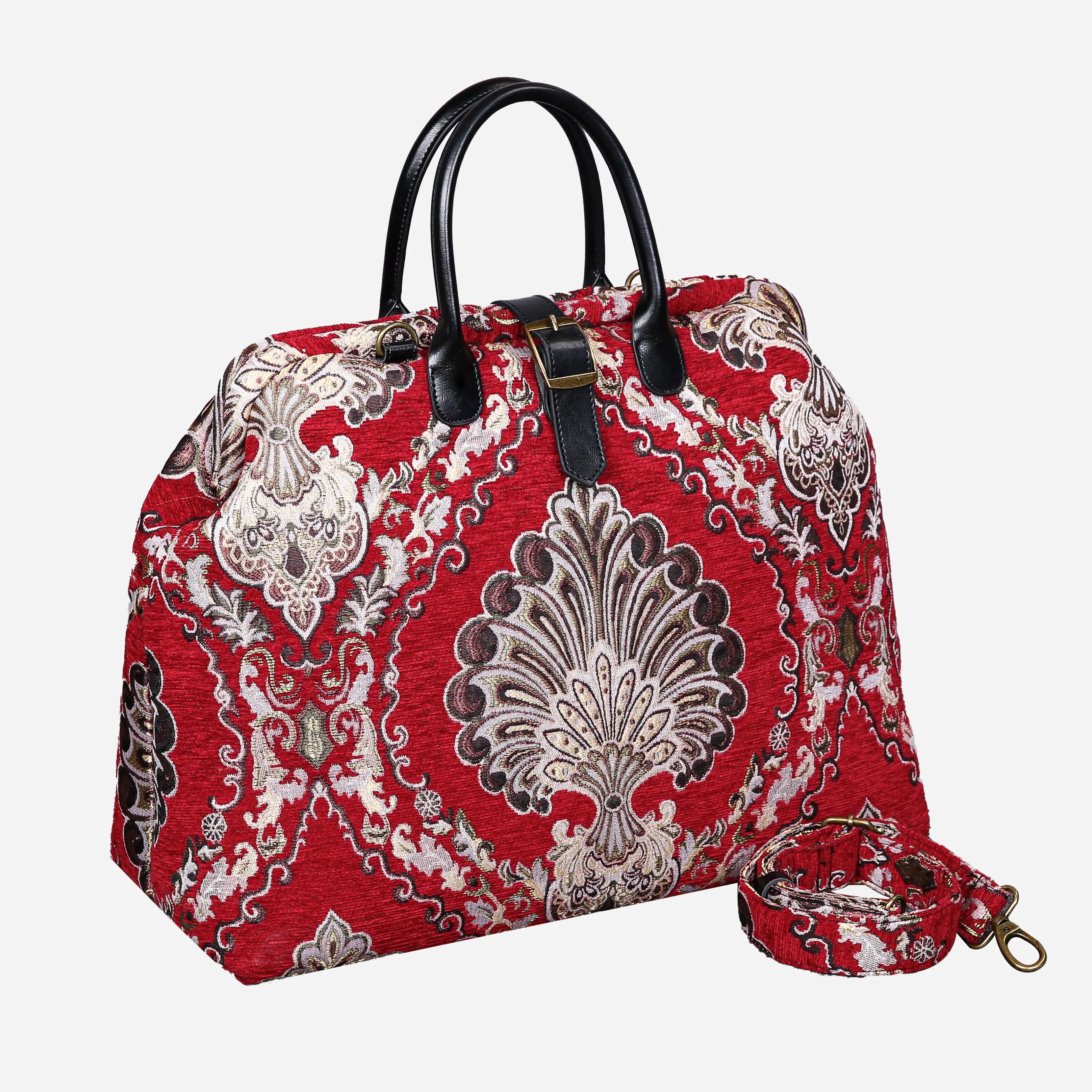 Nostalgia Red Mary Poppins Weekender carpet bag MCW Handmade with shoulder strap