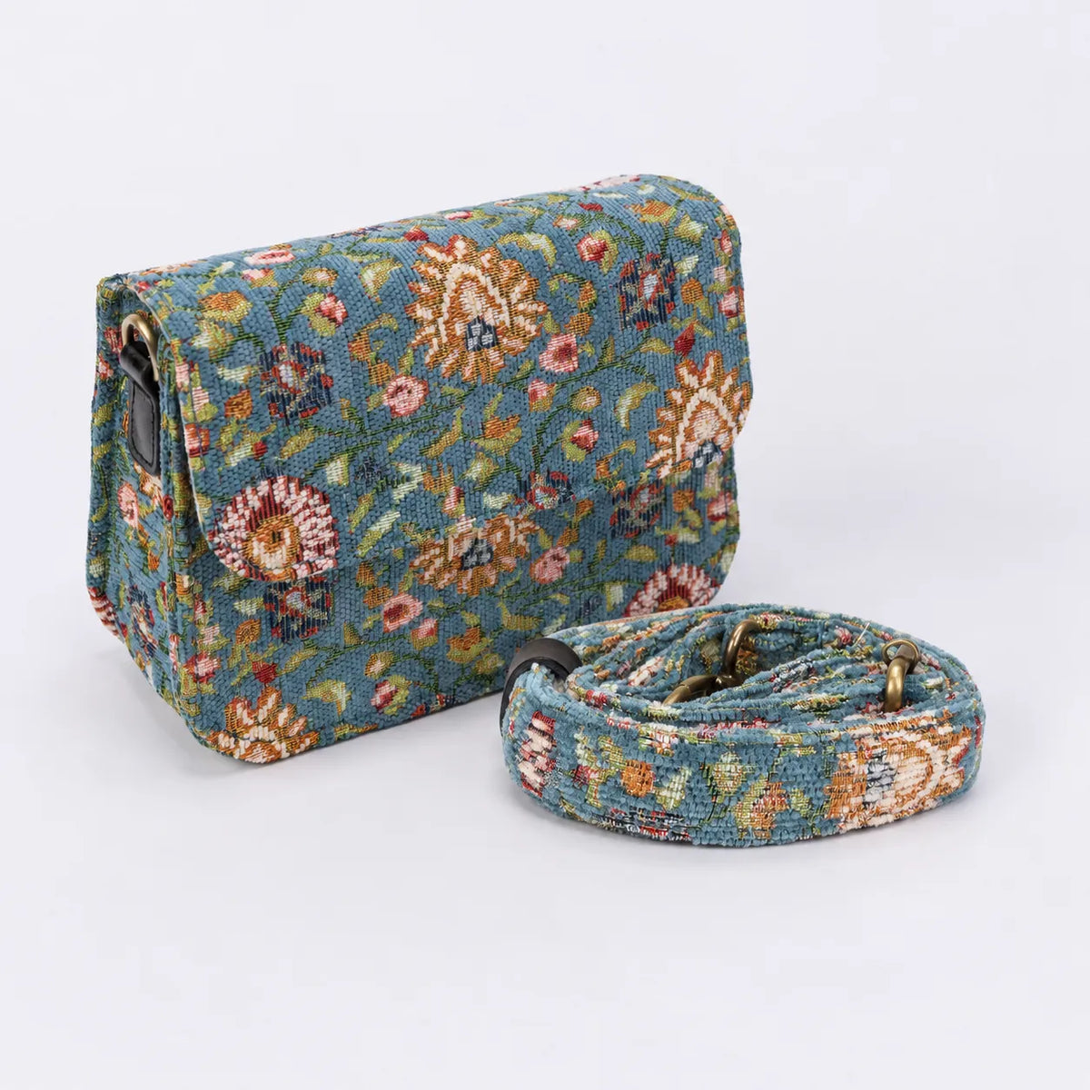 Oriental Blue Flap Crossbody Bag of America display