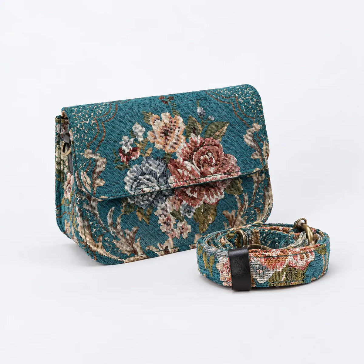 Floral Teal Flap Crossbody Bag of America display