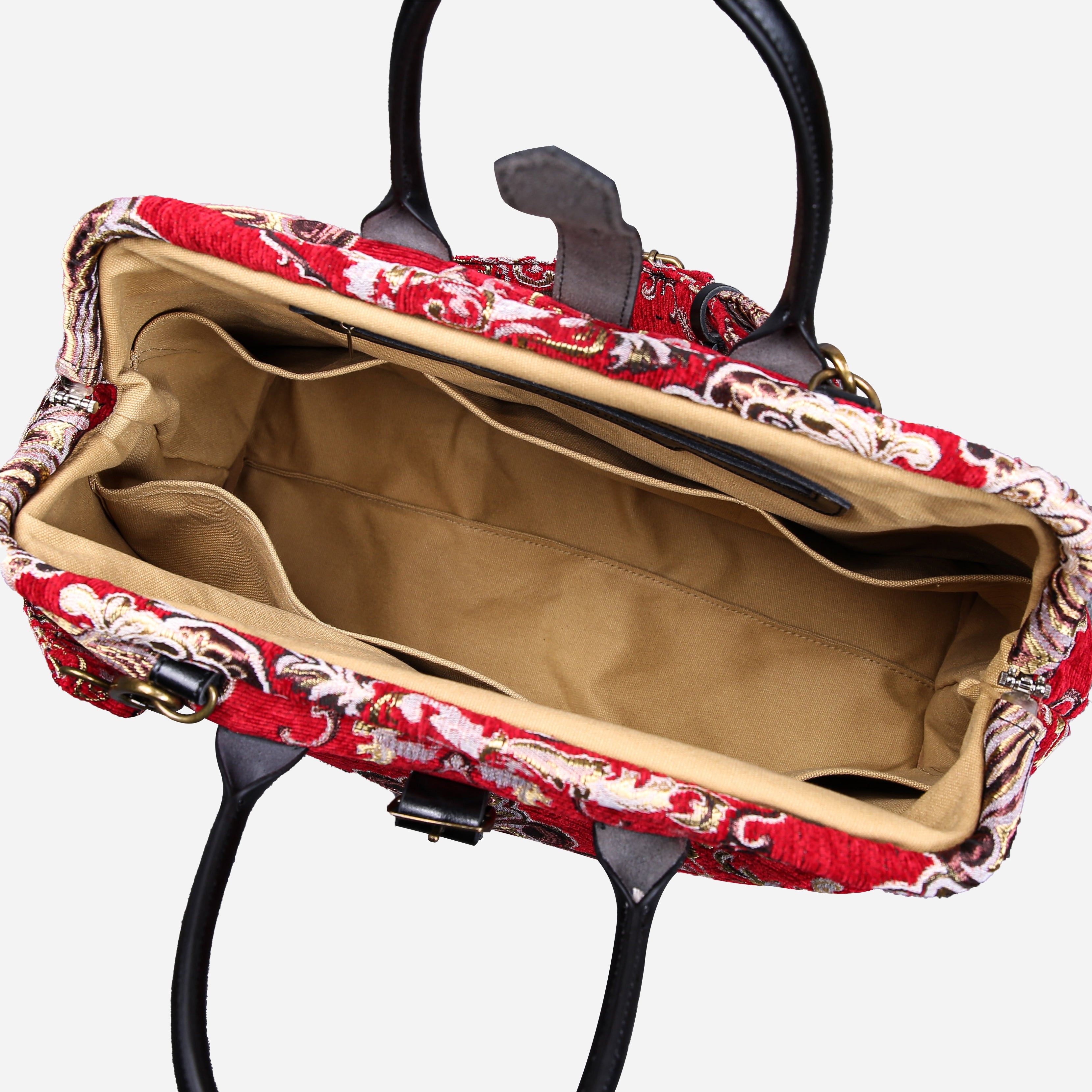 Nostalgia Red Mary Poppins Weekender carpet bag MCW Handmade open