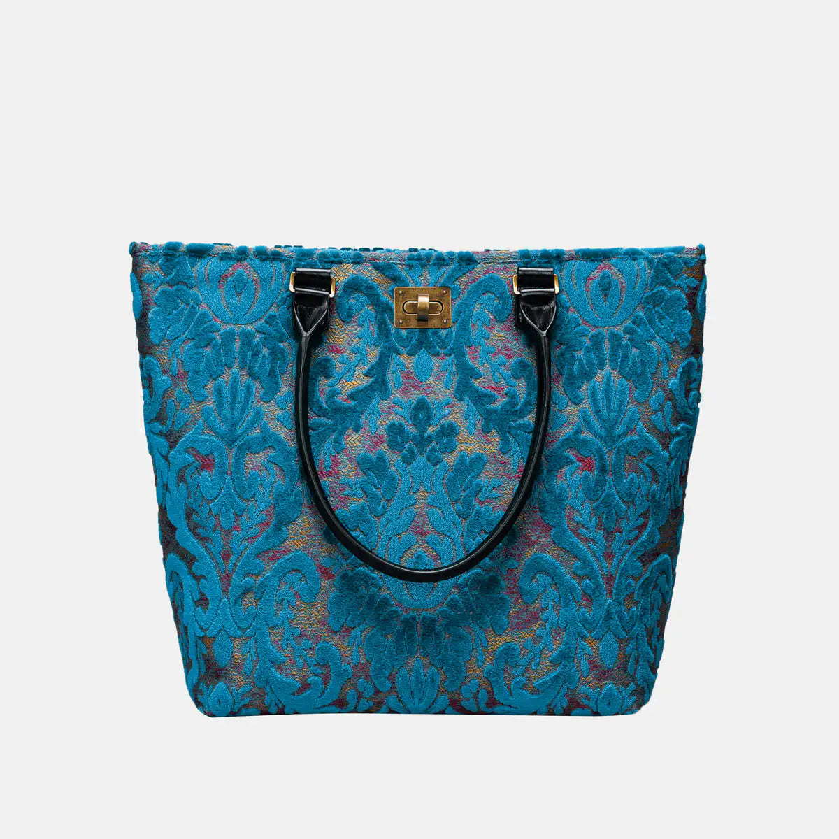 Burnout Velvet Aqua Blue Carpet Tote Shopper of America handle down