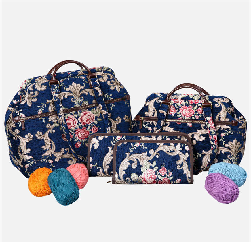 Baroque Garden Blue Knitting Project Bag MCW Handmade-1