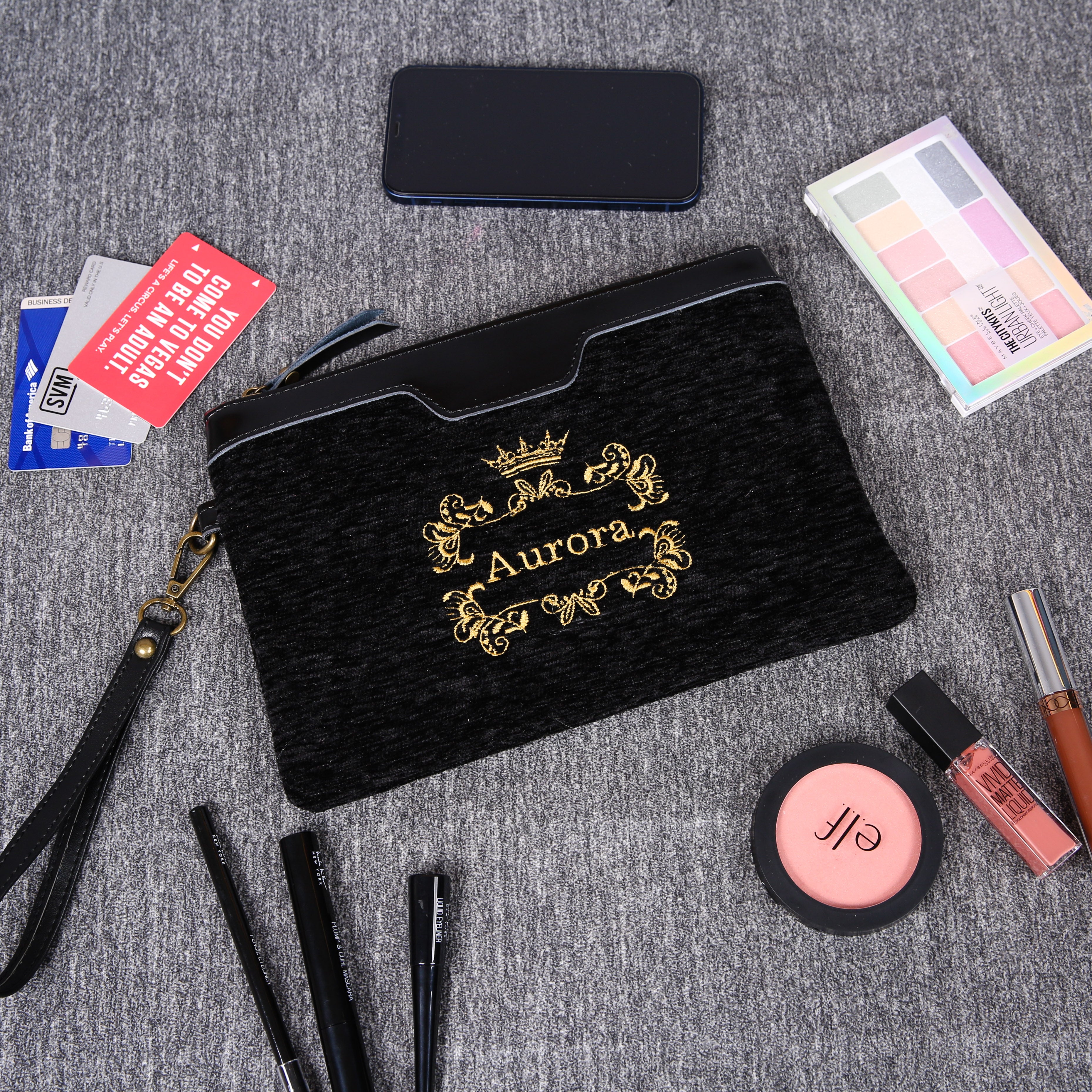 Luxury Monogrammed Black Clutch carpet bag MCW Handmade