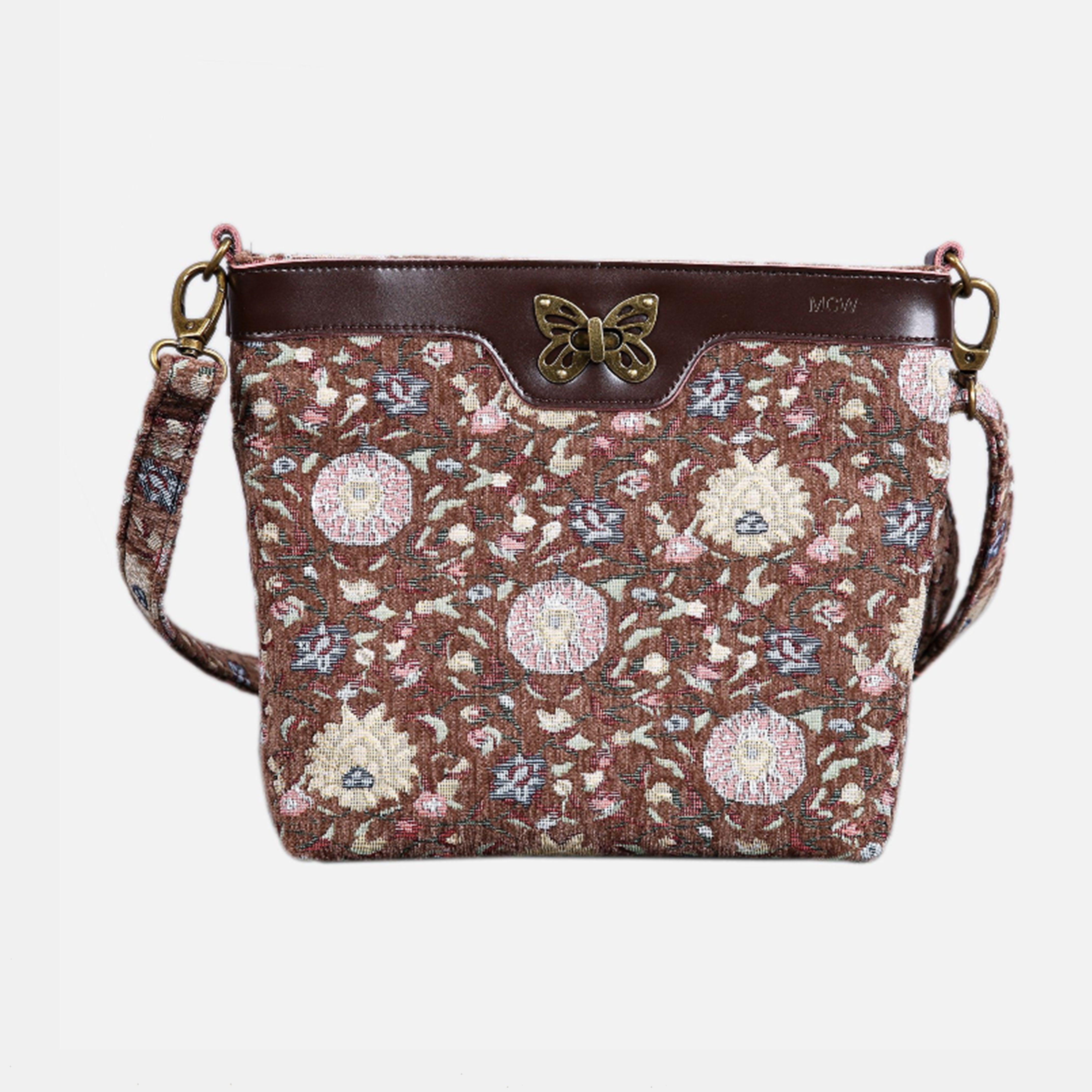 Oriental Brown Butterfly Crossbody Bag