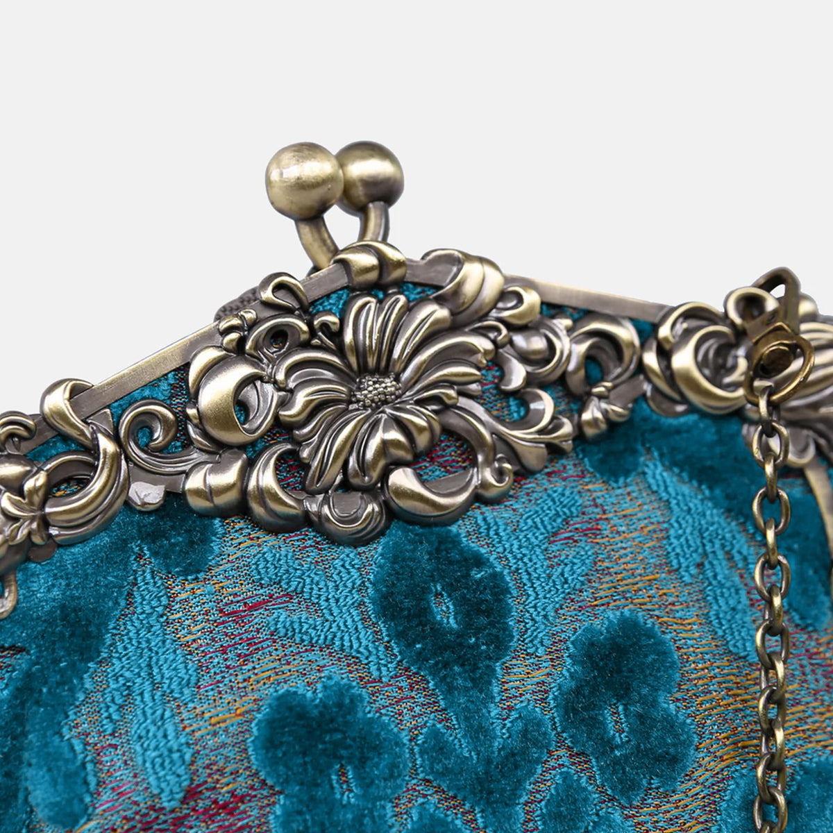 Burnout Velvet Aqua Blue Chatelaine Purse Large detail