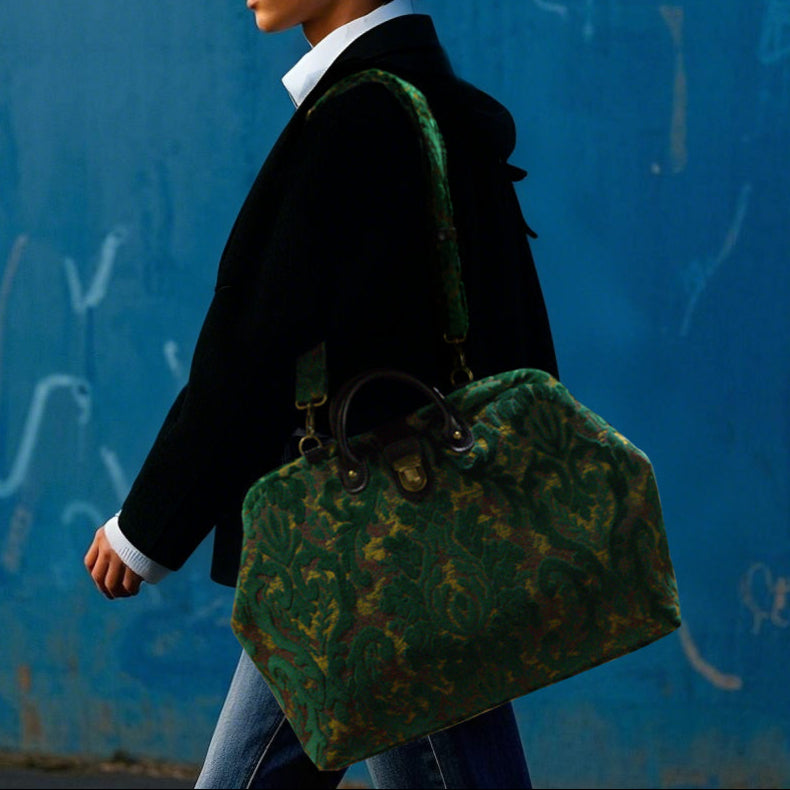 Burnout Velvet Jade Green carpet bag model