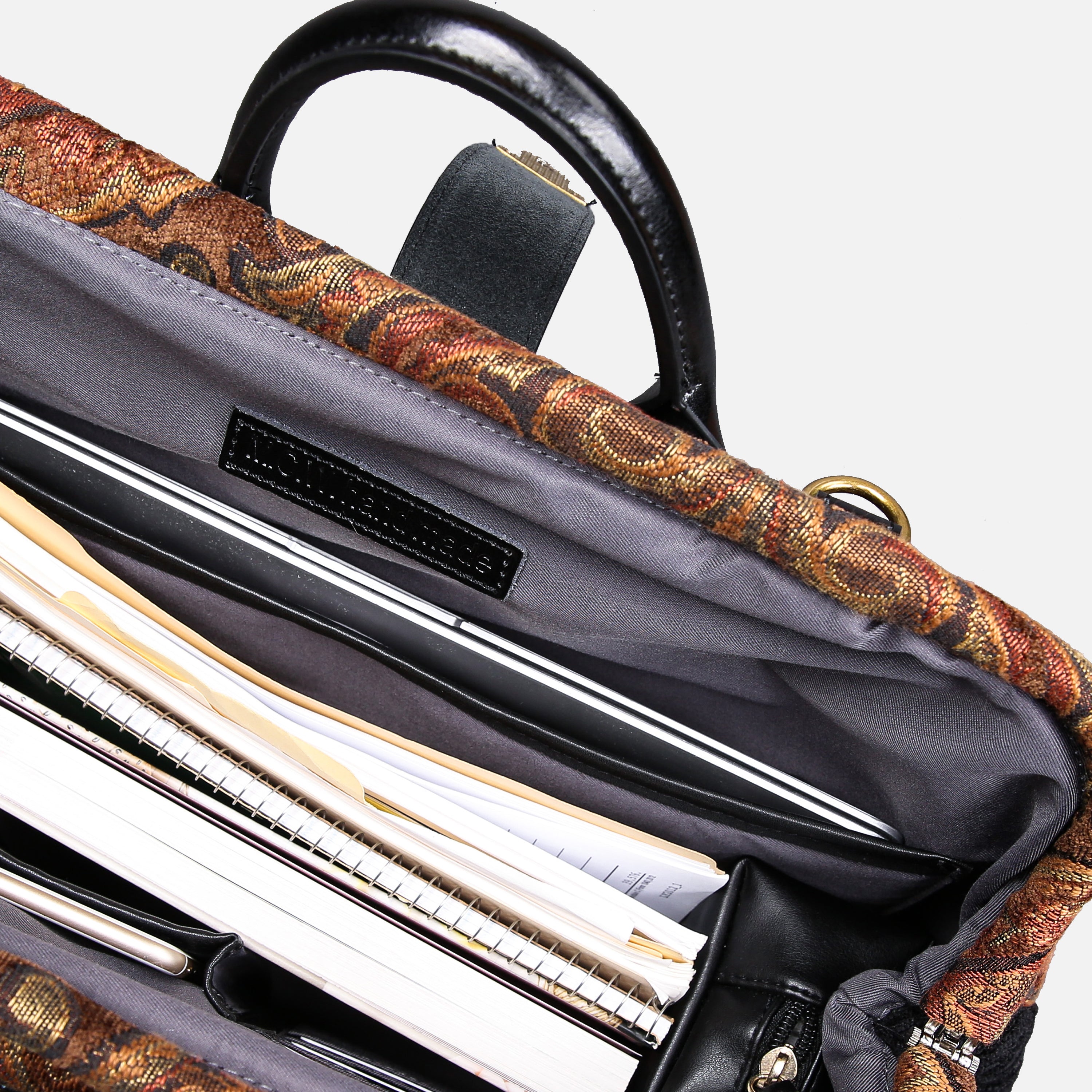 Damask D. Brown Laptop Work Bag carpet bag MCW Handmade-8