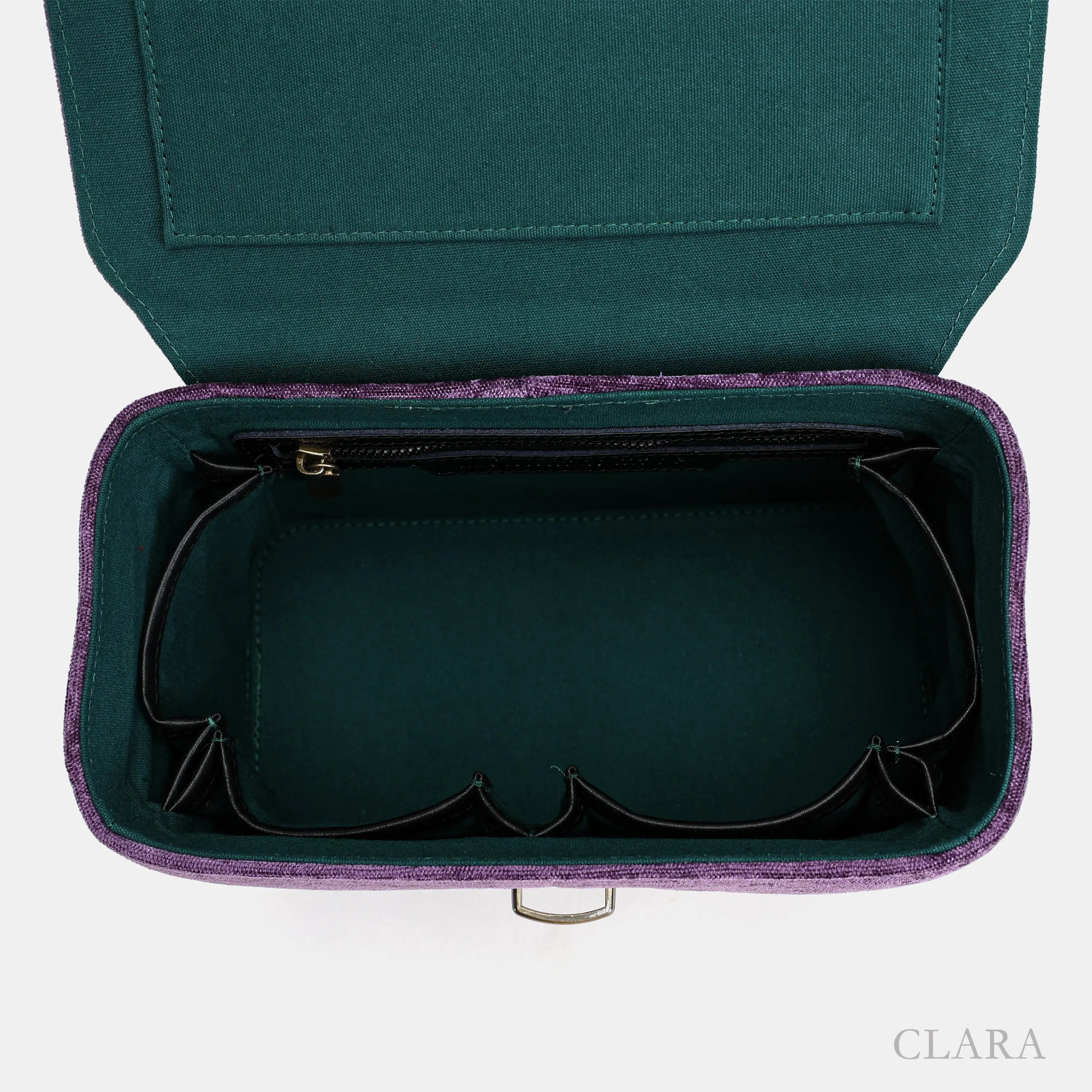 Solid Purple Clara Medium Train Case Purse of America inside