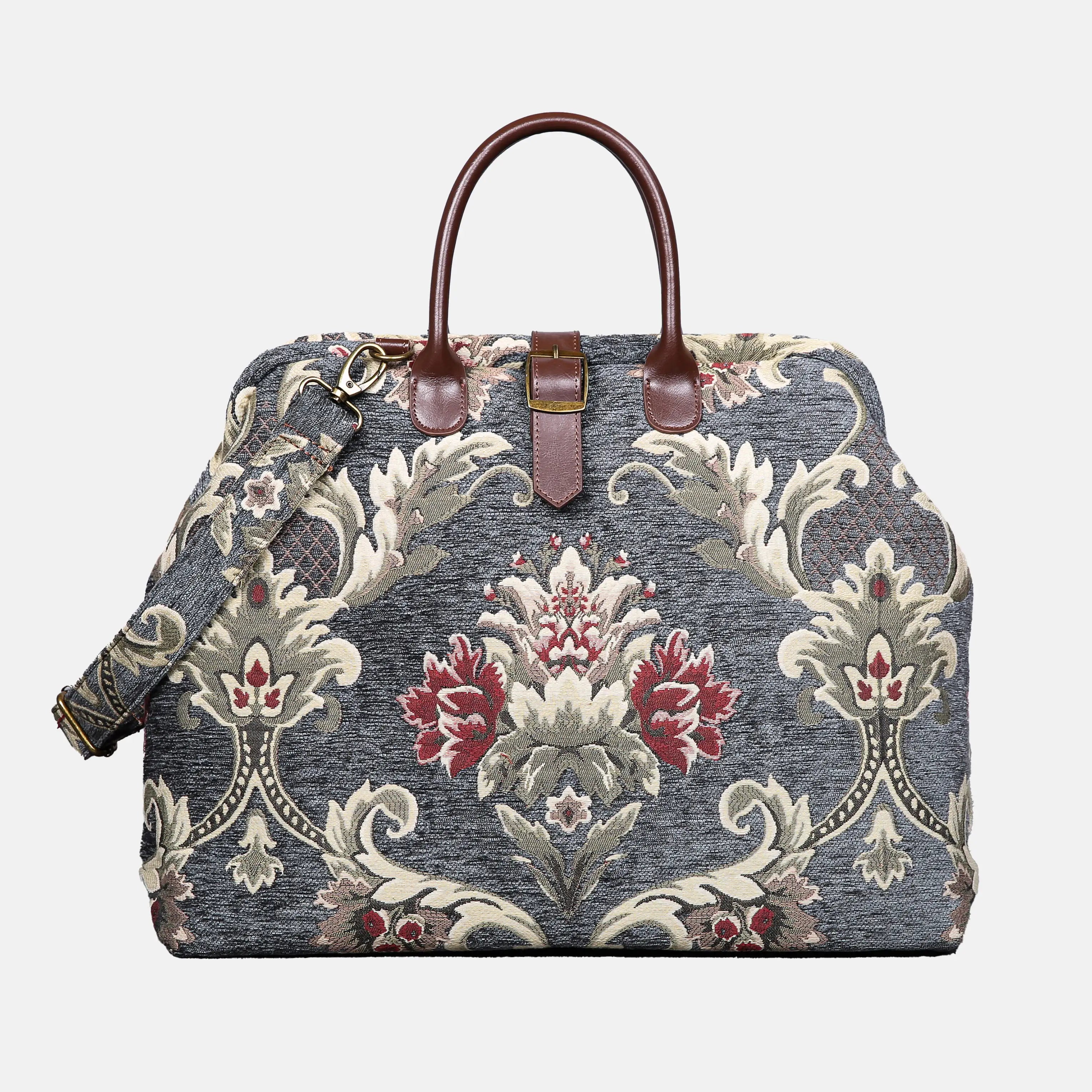 Floral Green Gray Mary Poppins Weekender carpet bag MCW Handmade main