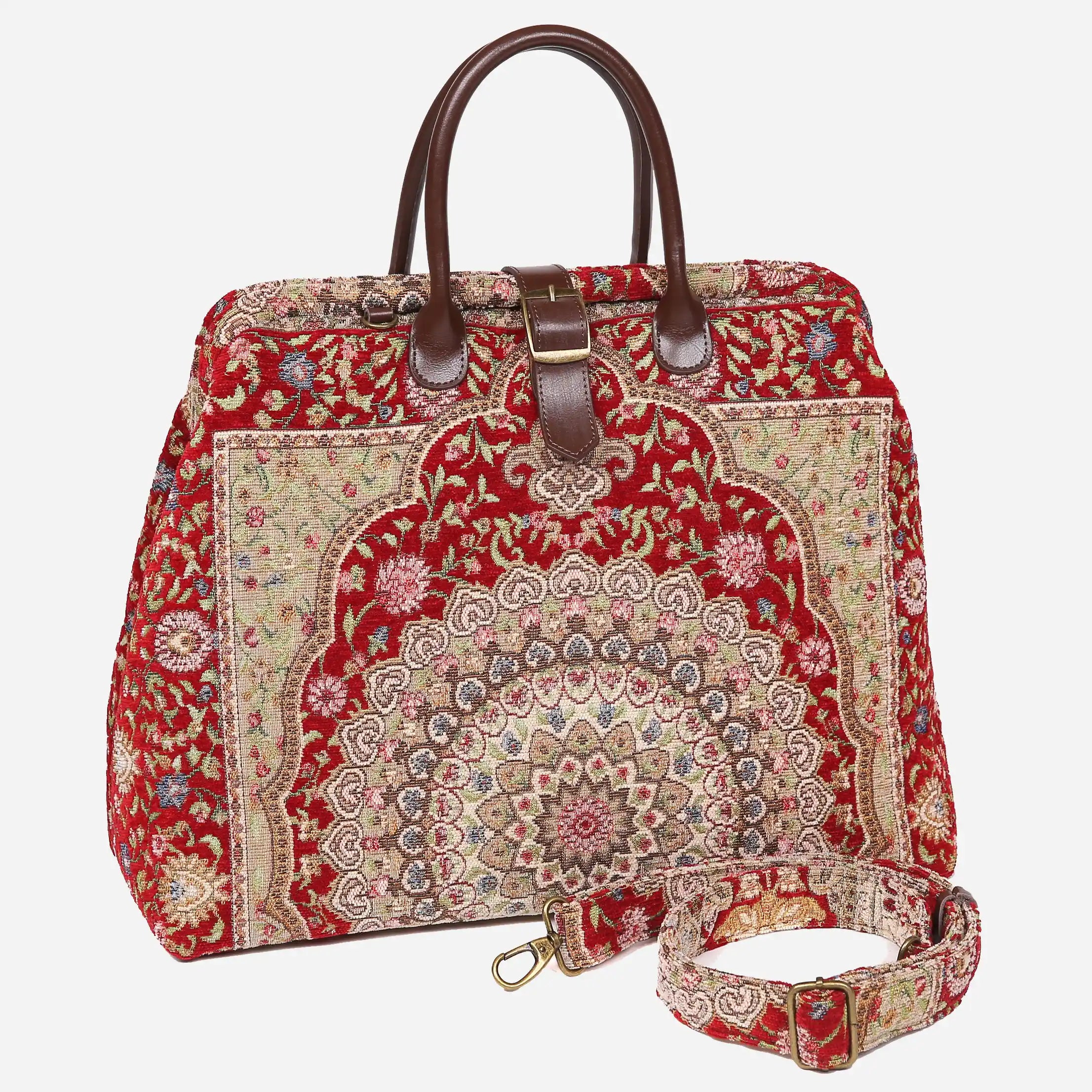 Oriental Red Mary Poppins Weekender Carpetbag of America with shoulder strap