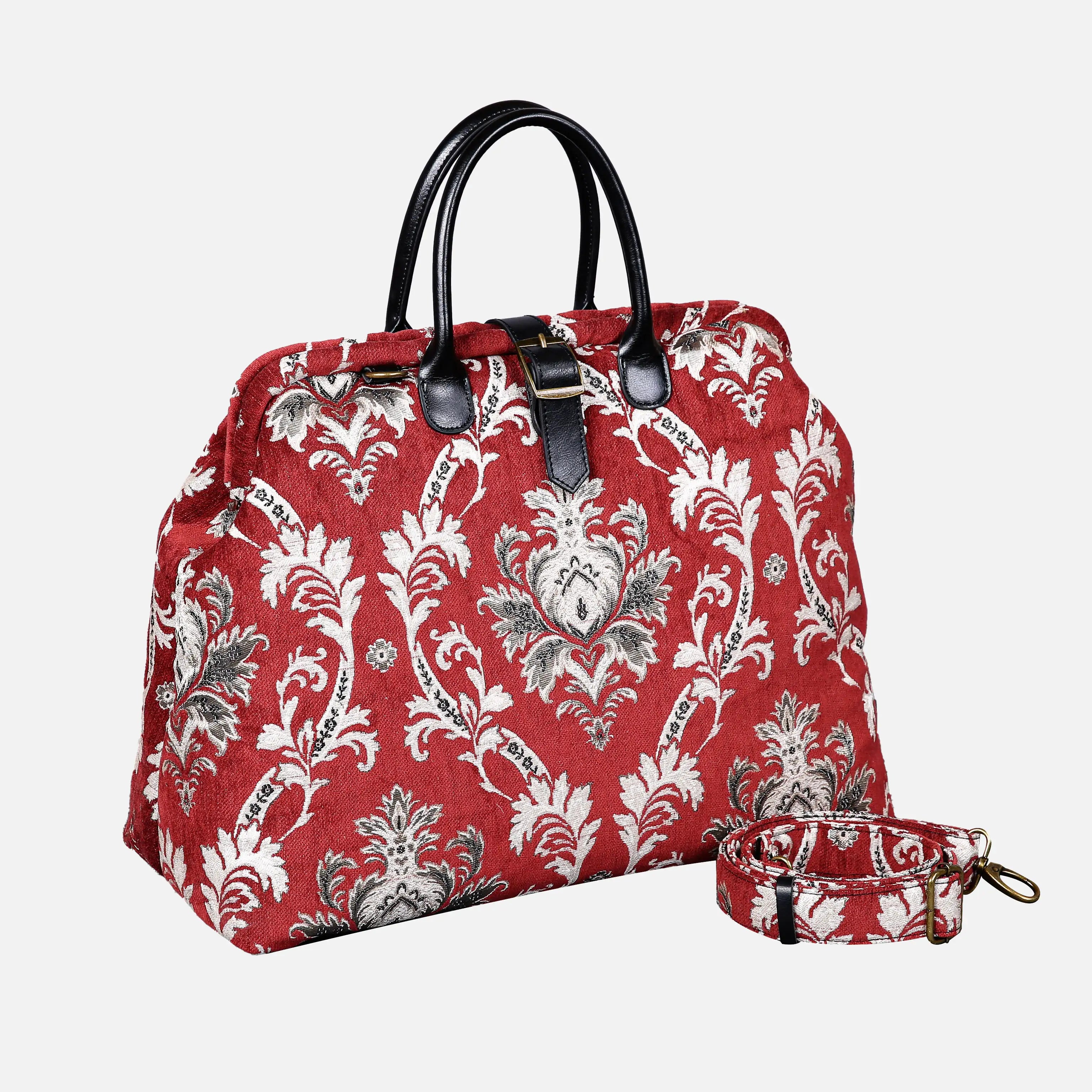 Scalamandre Elizabeth Red Mary Poppins Weekender carpet bag MCW Handmade front side