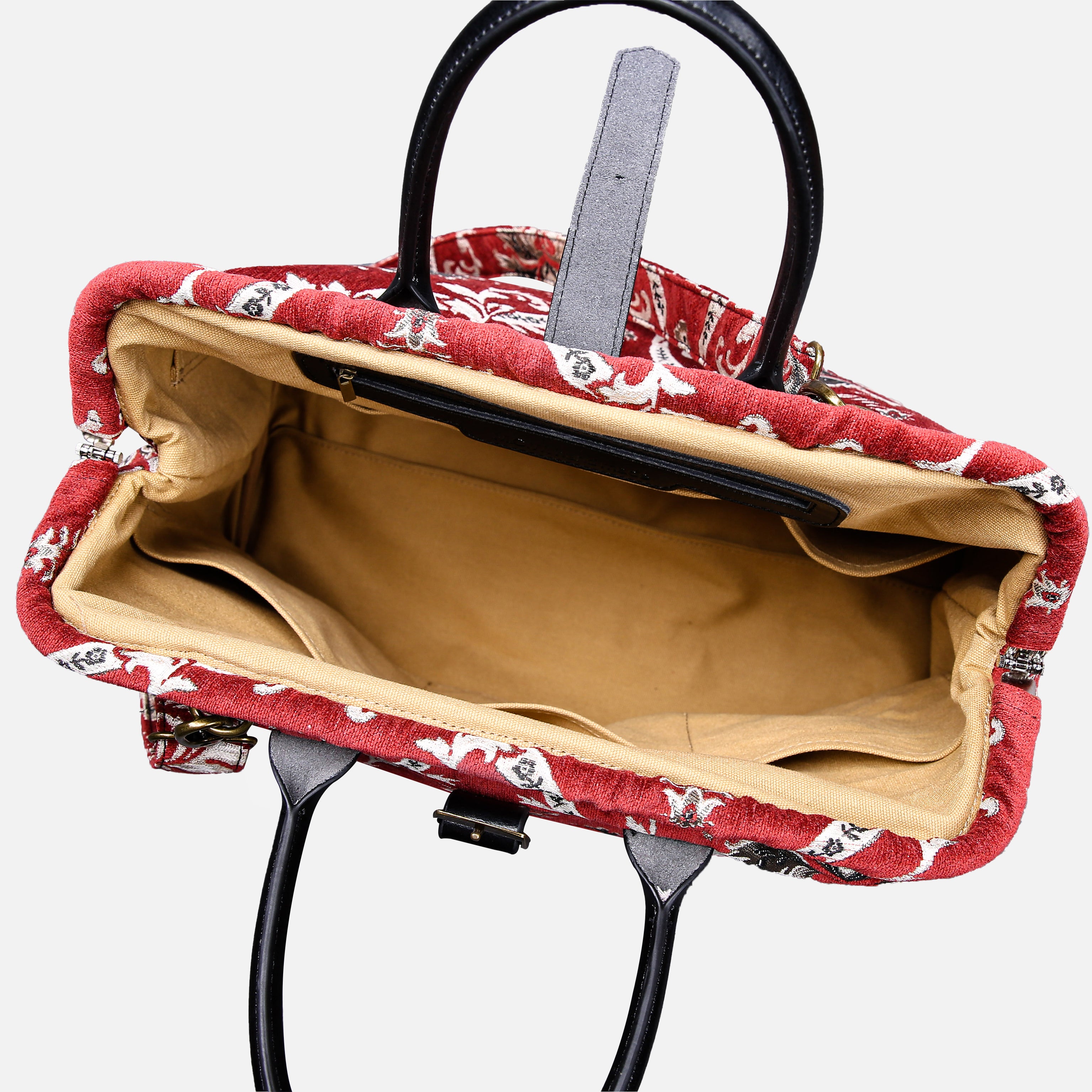 Scalamandre Elizabeth Red Mary Poppins Weekender carpet bag MCW Handmade-5