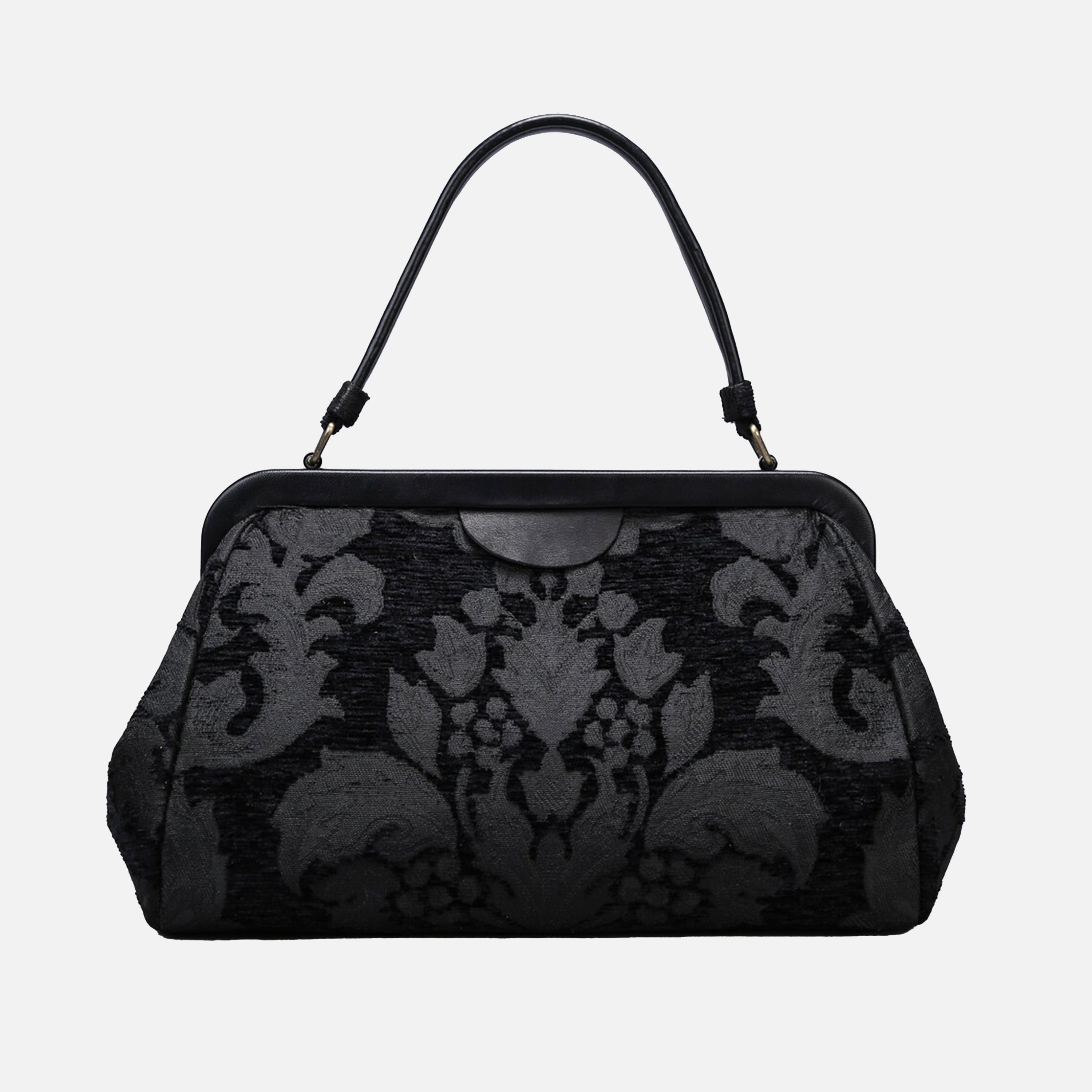 Victorian Blossom Black Top Handle Purse carpet bag MCW Handmade