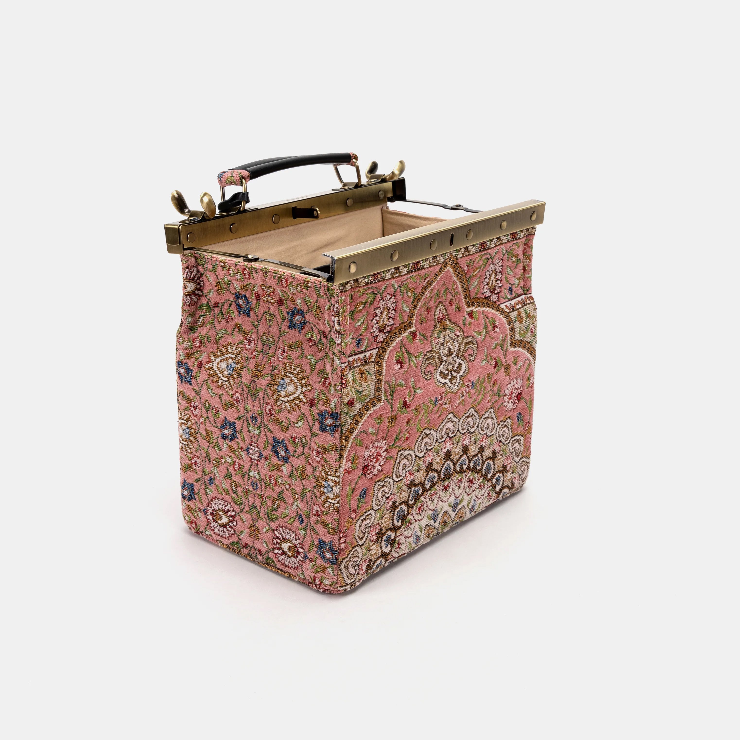 Oriental Pink Vivienne Carpet Purse Gladstone Bag of America open and stand