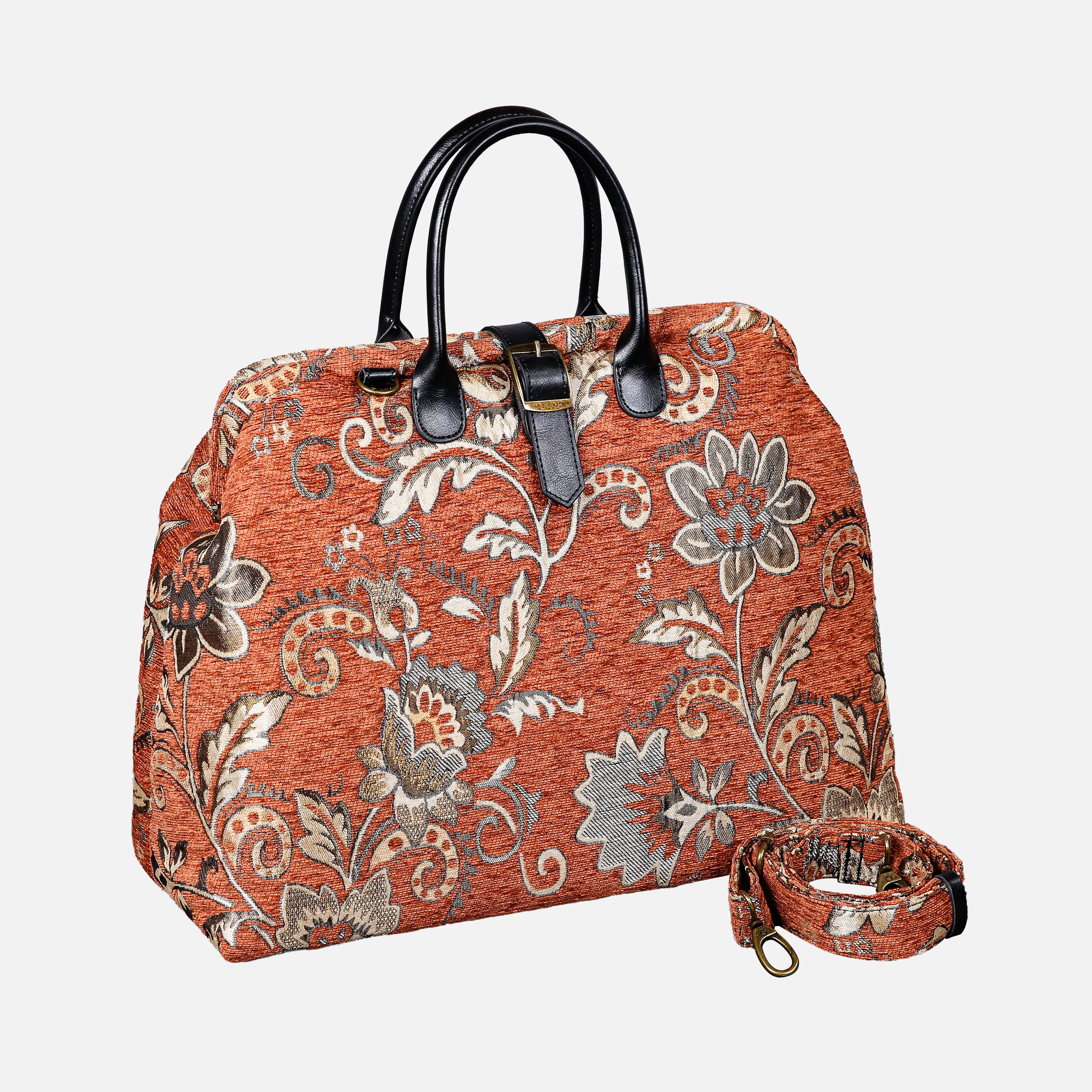 Floral Paisley Orange Mary Poppins Weekender carpet bag MCW Handmade front side