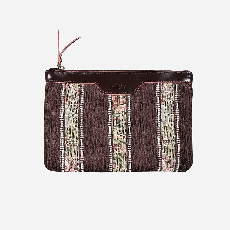 Floral Stripes Brown Wristlet Clutch
