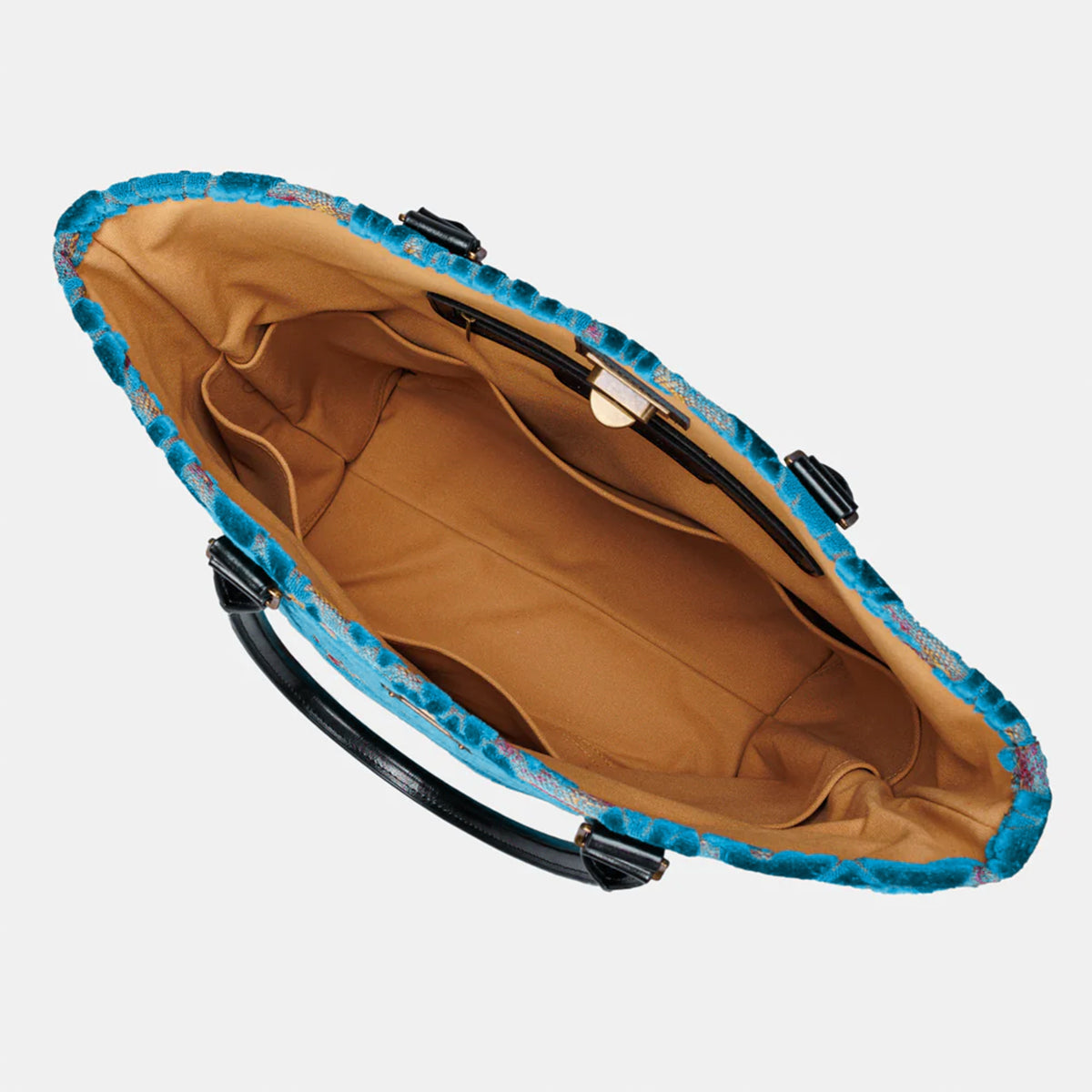 Burnout Velvet Aqua Blue Carpet Tote Shopper inside