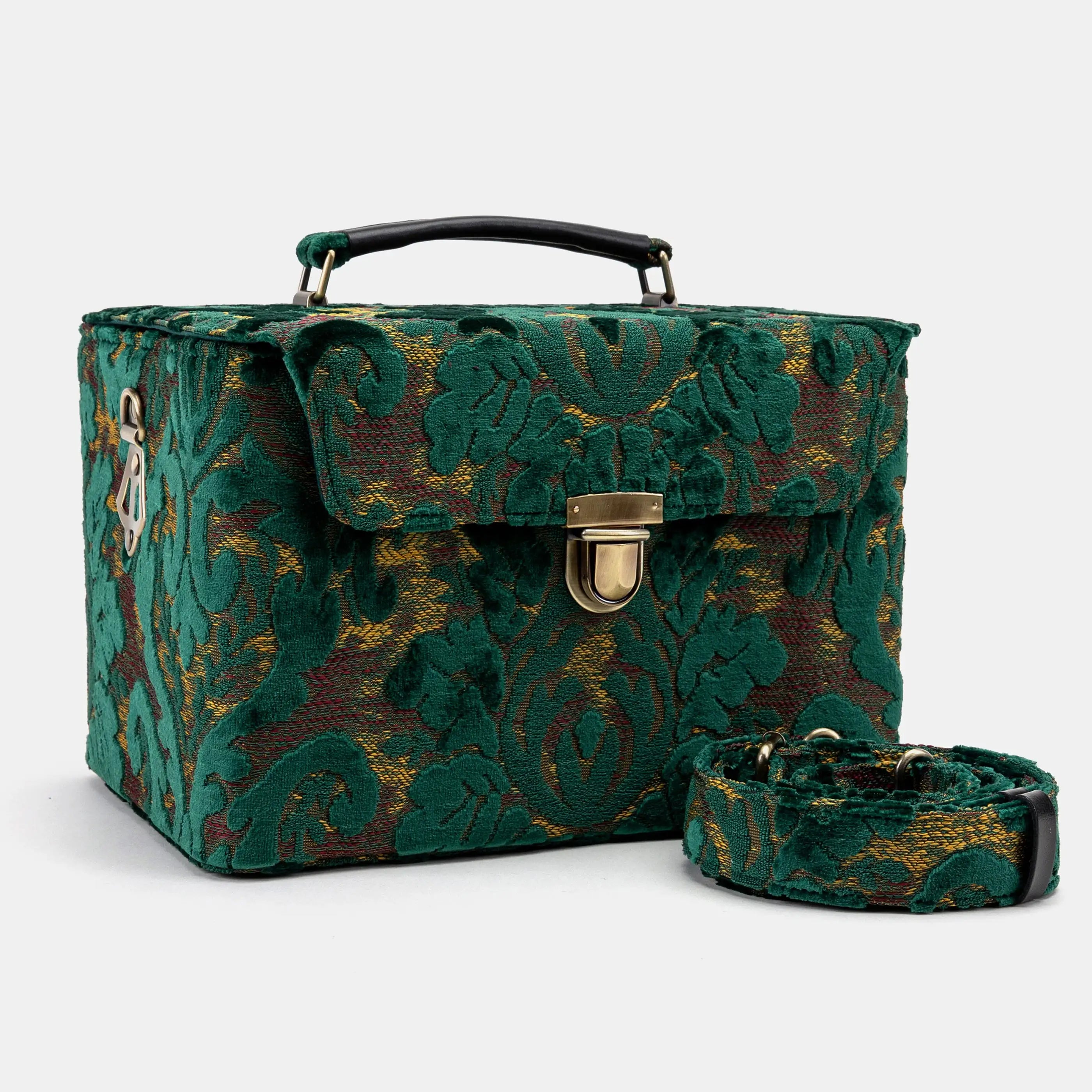 Burnout Velvet Jade Green Josephine Large Train Case with handle