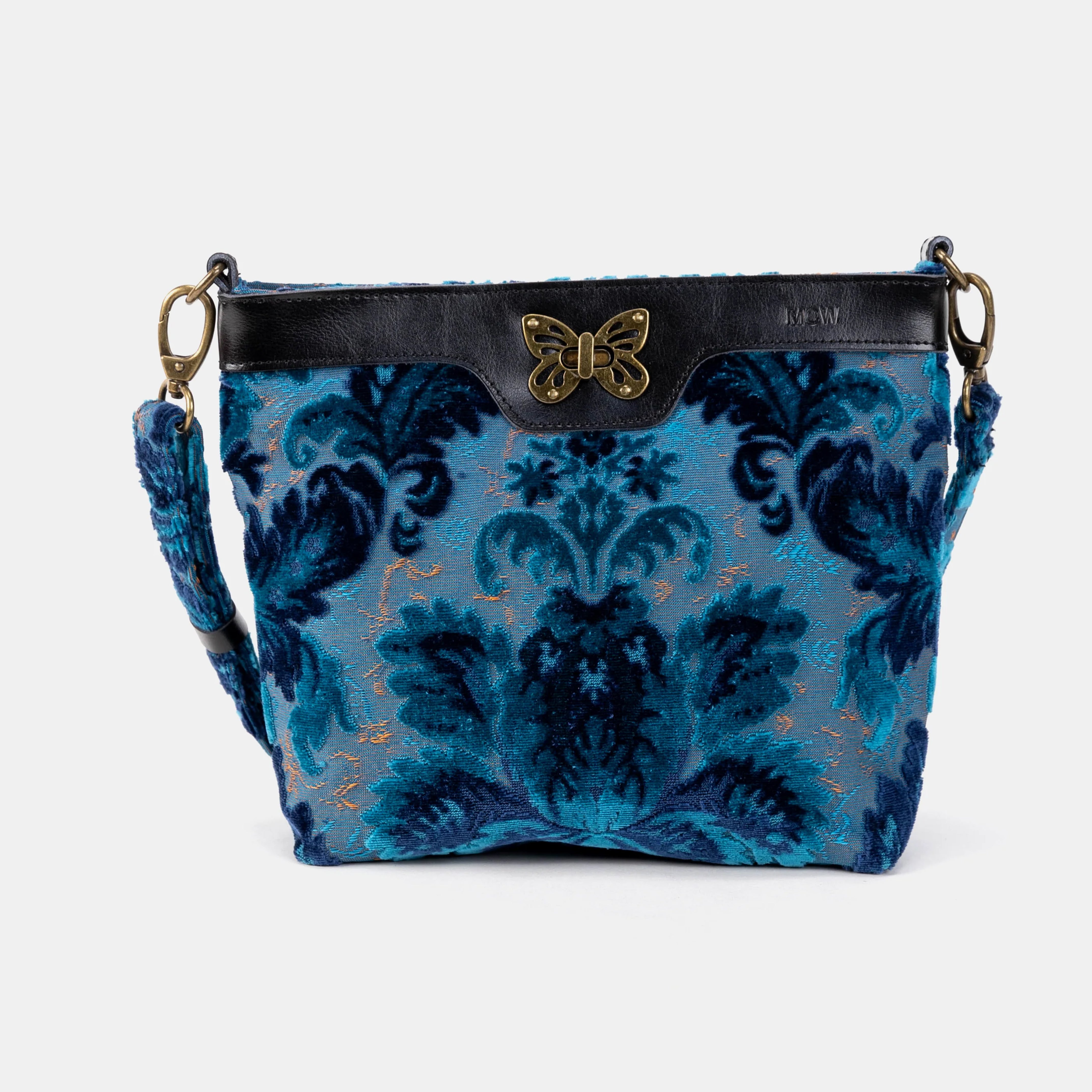 Burnout Velvet Revival Aqua Butterfly Crossbody Bag