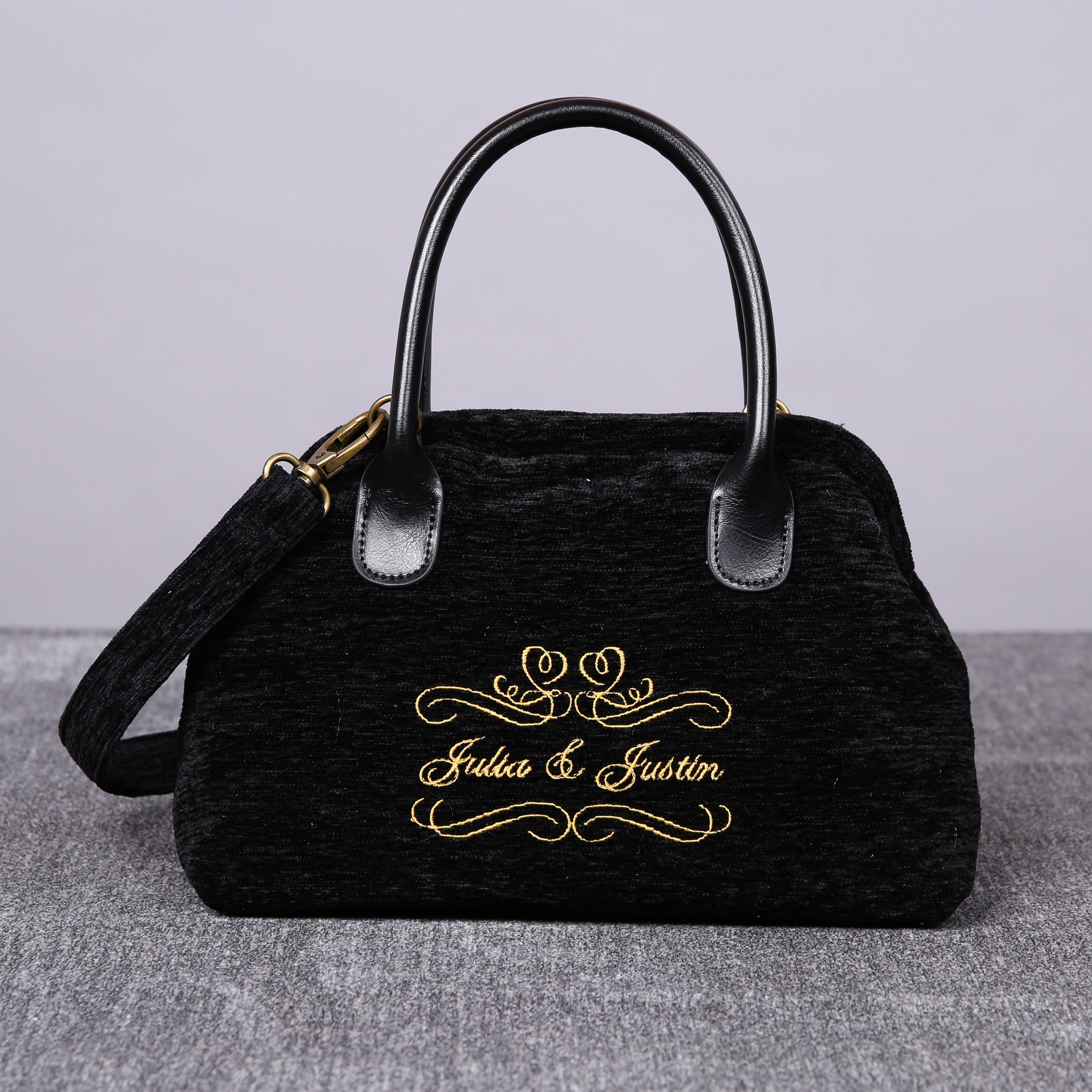 Luxury Monogrammed Black Satchels carpet bag MCW Handmade