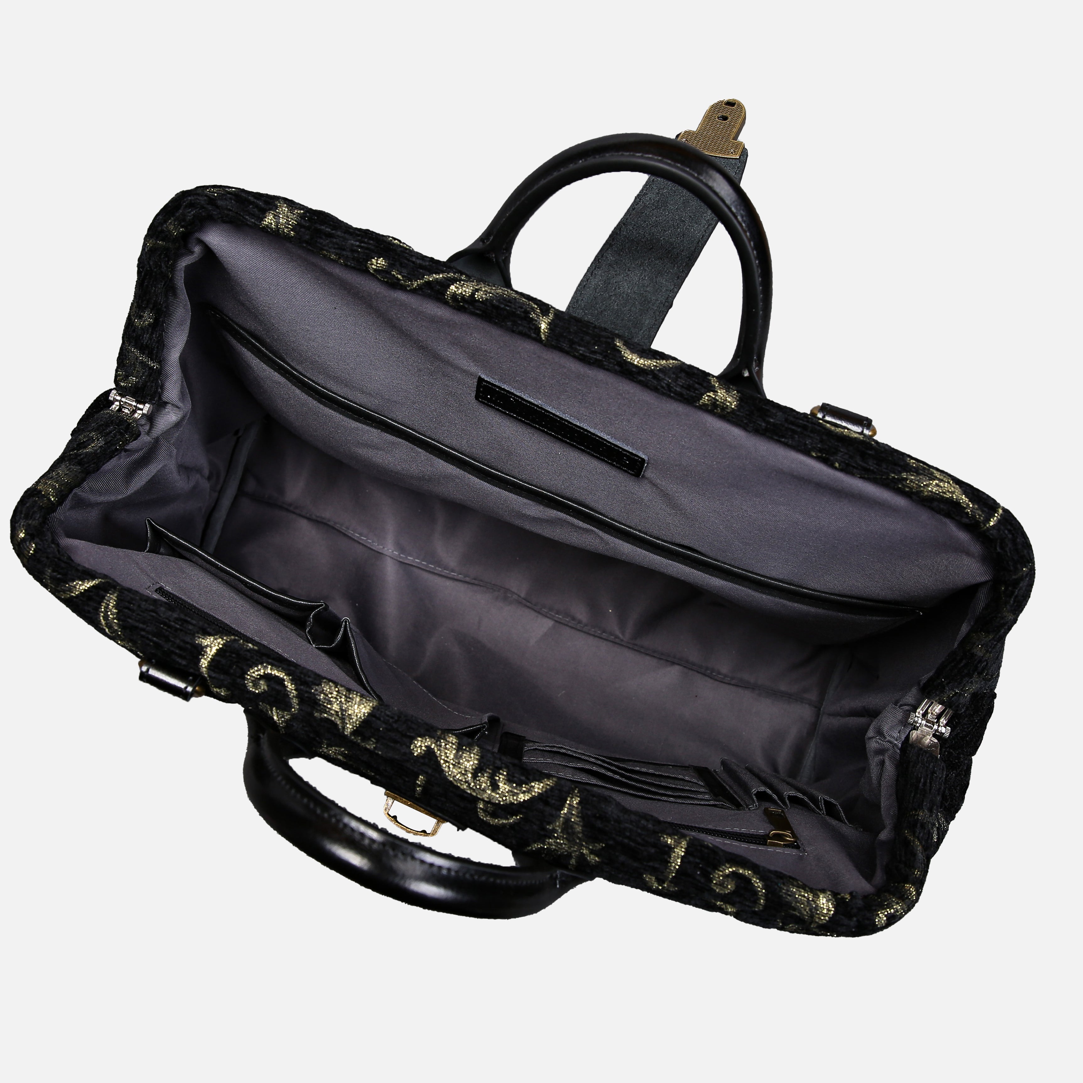 Vintage Scroll Black Laptop Work Bag carpet bag MCW Handmade-5