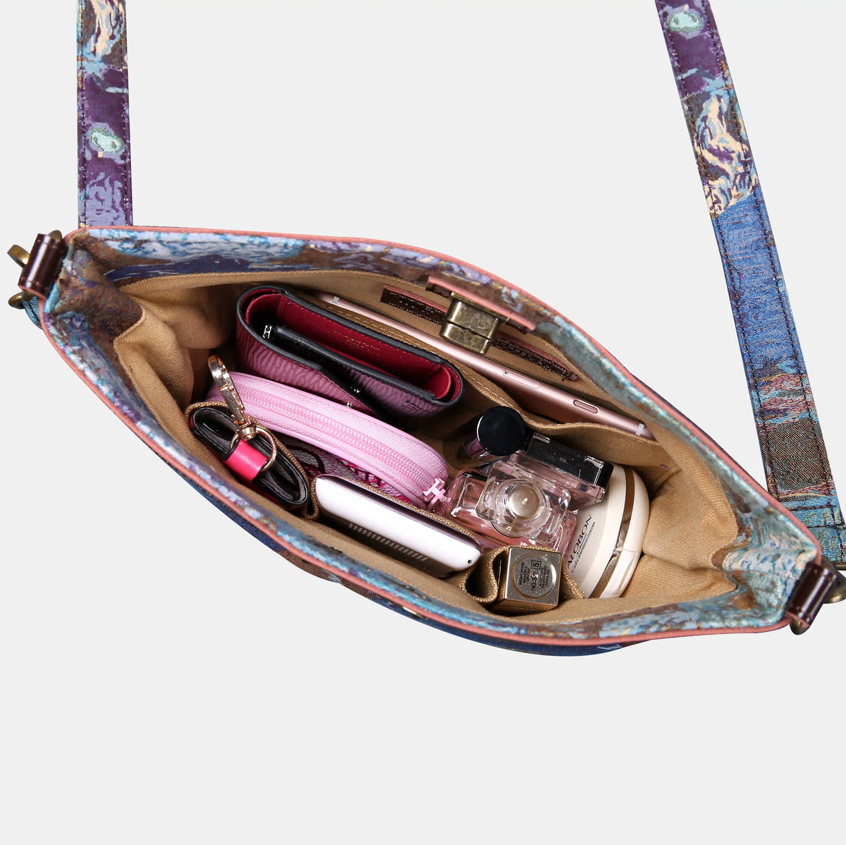 Abstract Blue Carpet Crossbody Bag carpet bag MCW Handmade of America in use