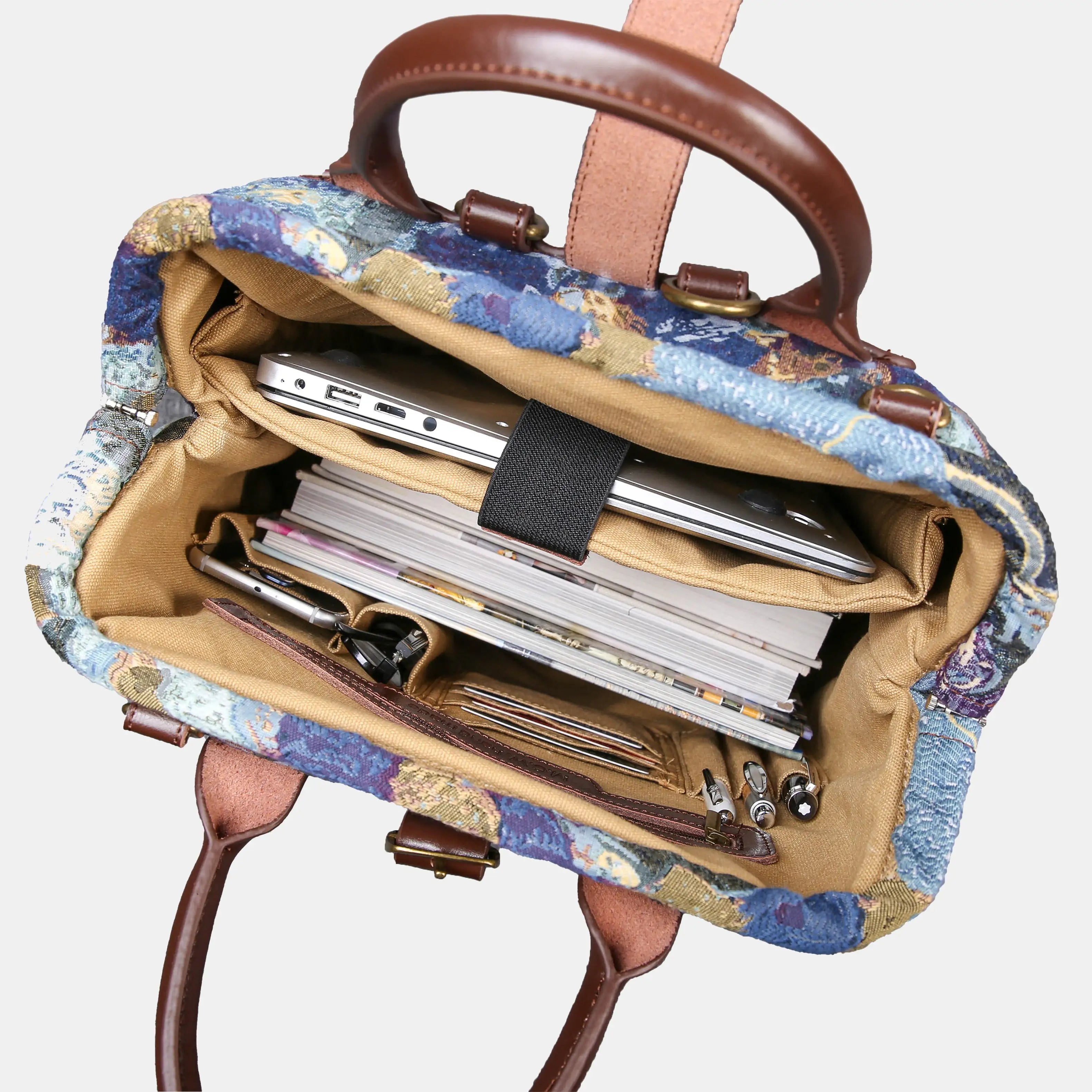 Abstract Blue Carpet Laptop Backpack Carpetbag of America in use