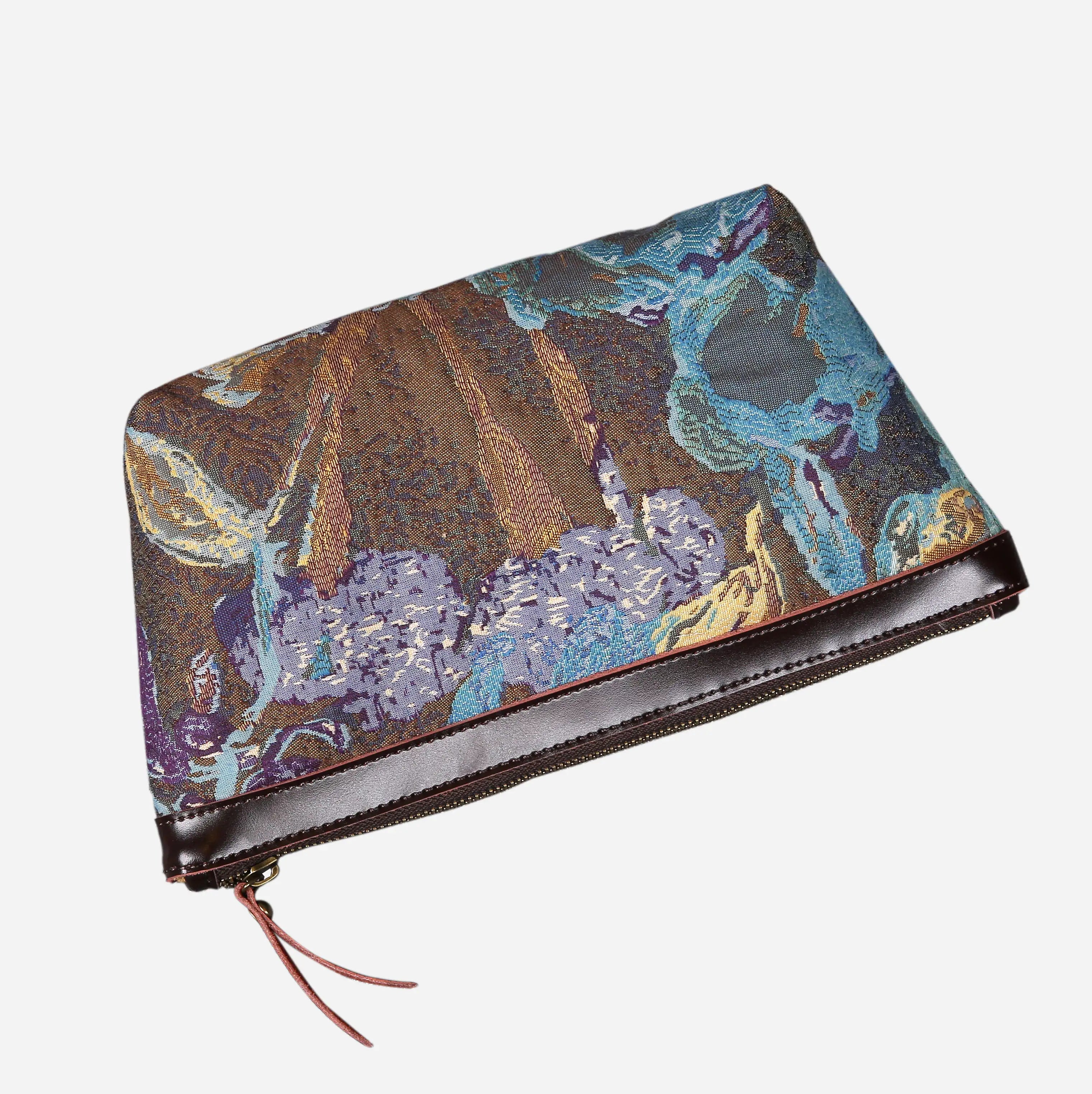 Abstract Blue Carpet Makeup Bag carpet bag MCW Handmade of America lay flat