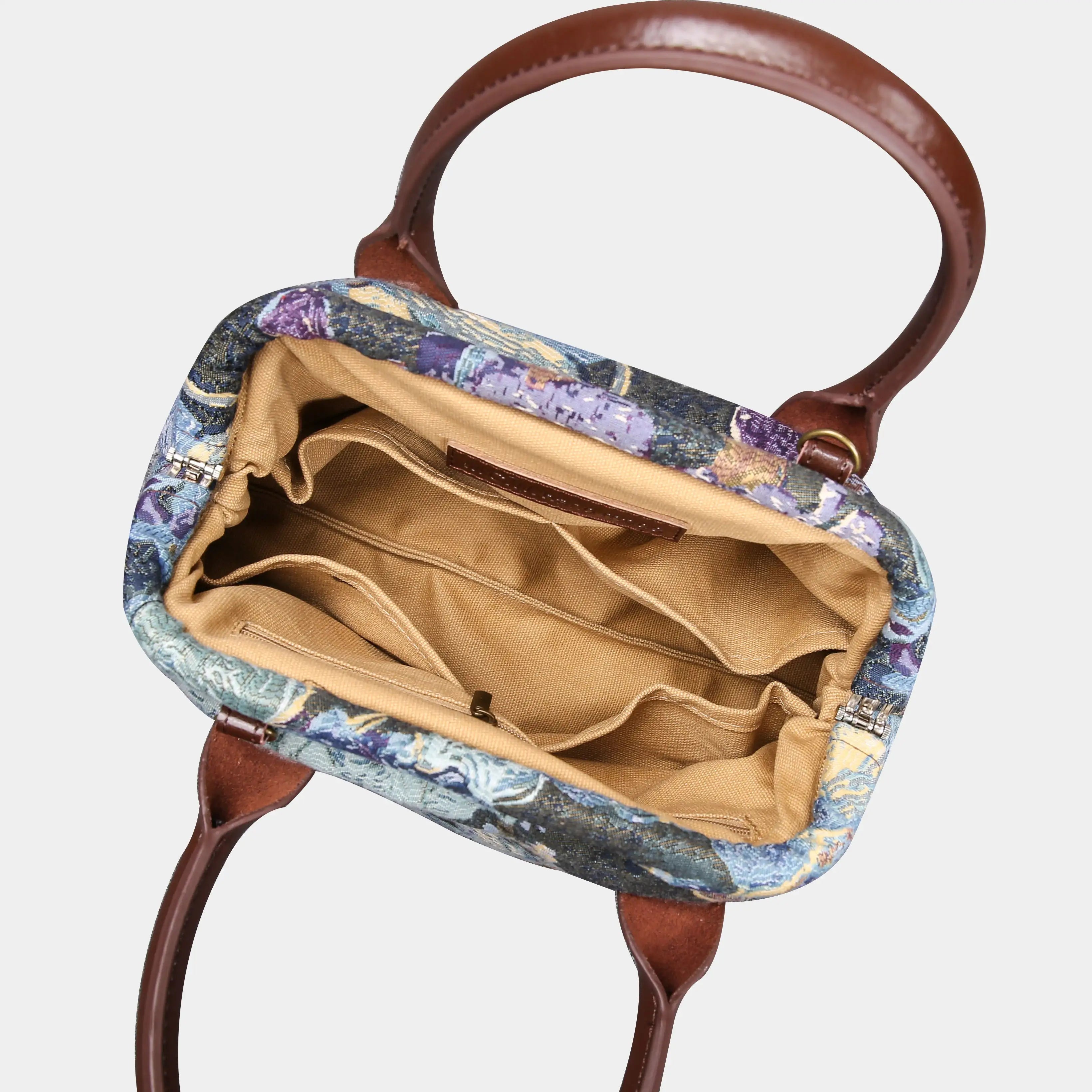 Abstract Blue Carpet Satchel carpet bag MCW Handmade of America open