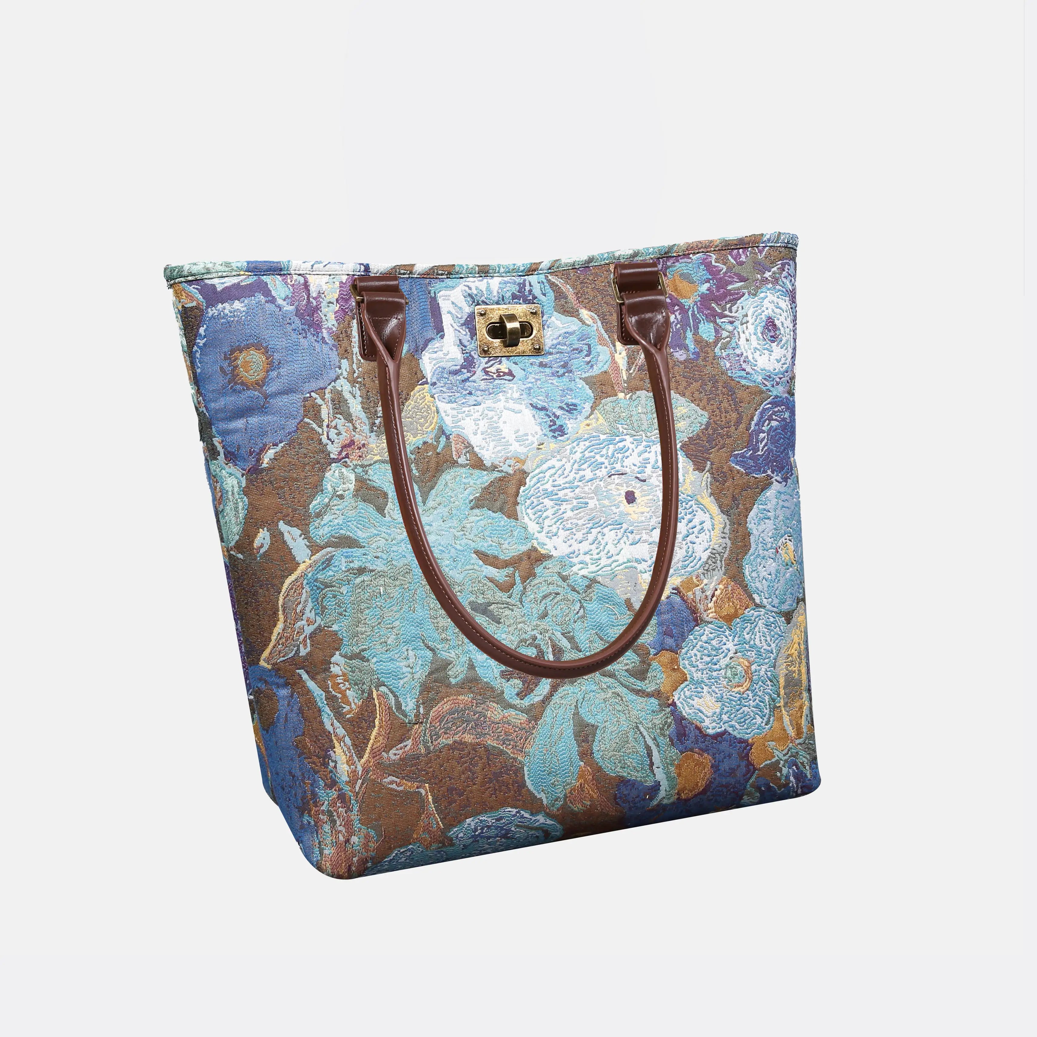 Abstract Blue Carpet Tote Shopper Carpetbag of America handle down