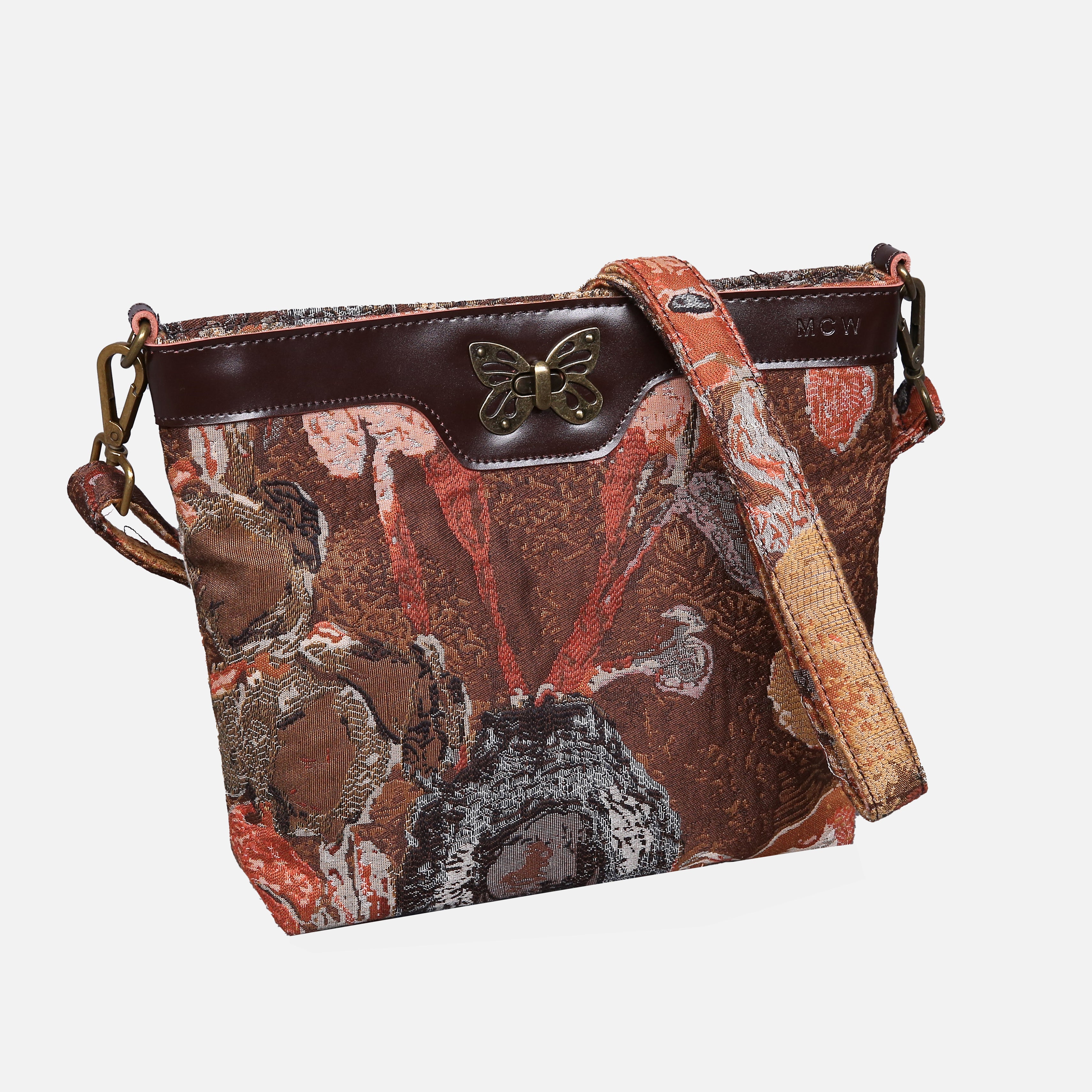 Abstract Brown Carpet Crossbody Bag carpet bag MCW Handmade of America front