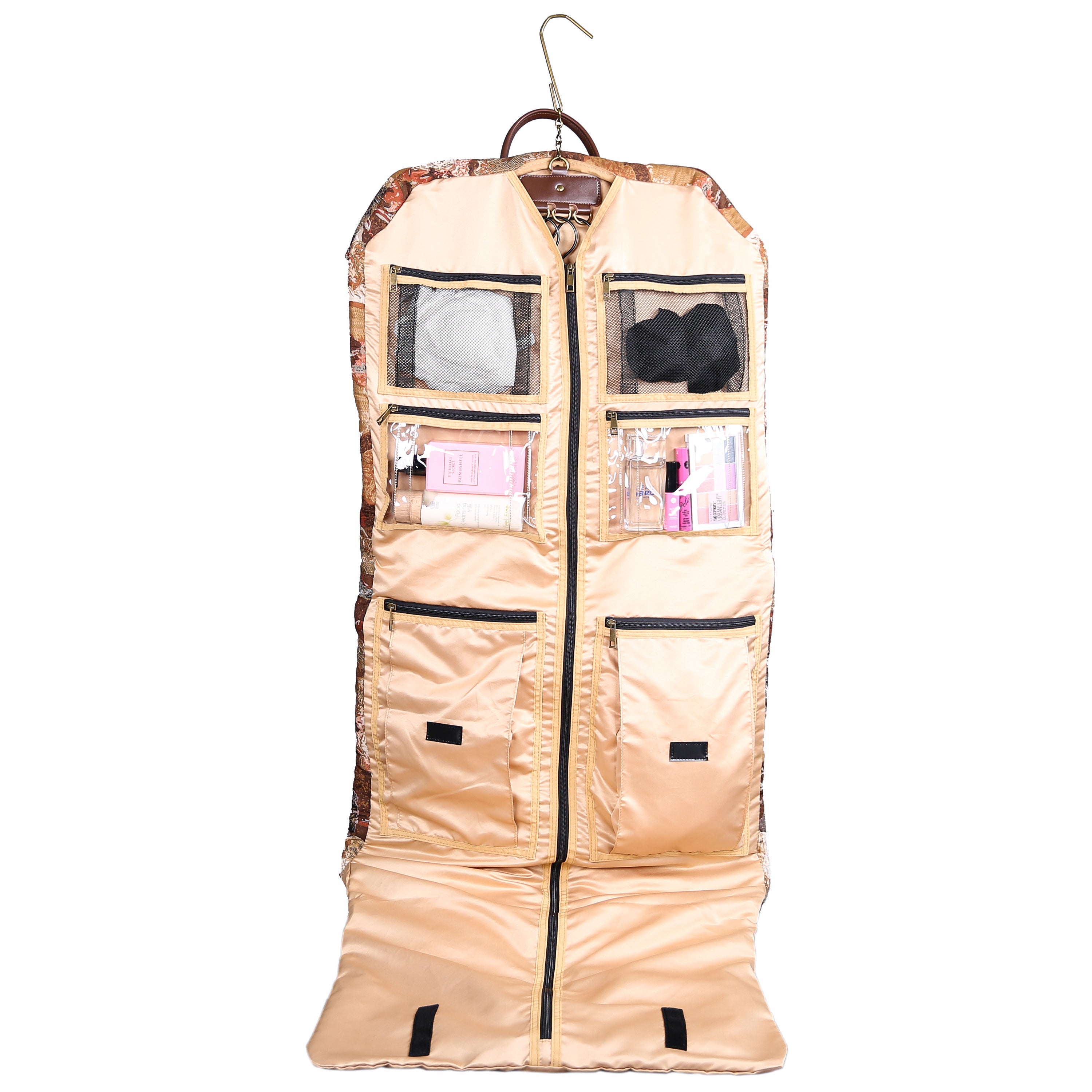 Abstract Brown Carpet Garment Bag carpet bag of America in use