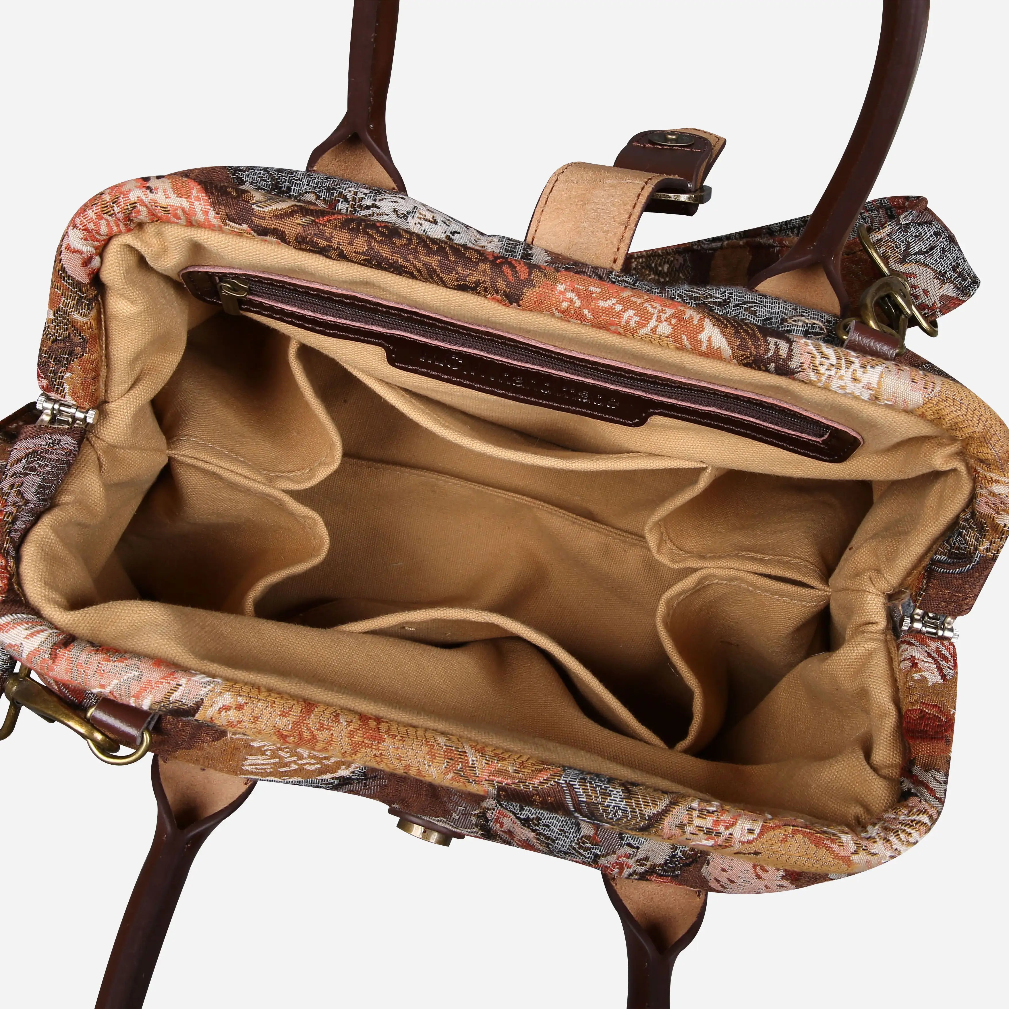 Abstract Brown Carpet Handbag Purse carpet bag MCW Handmade of America open
