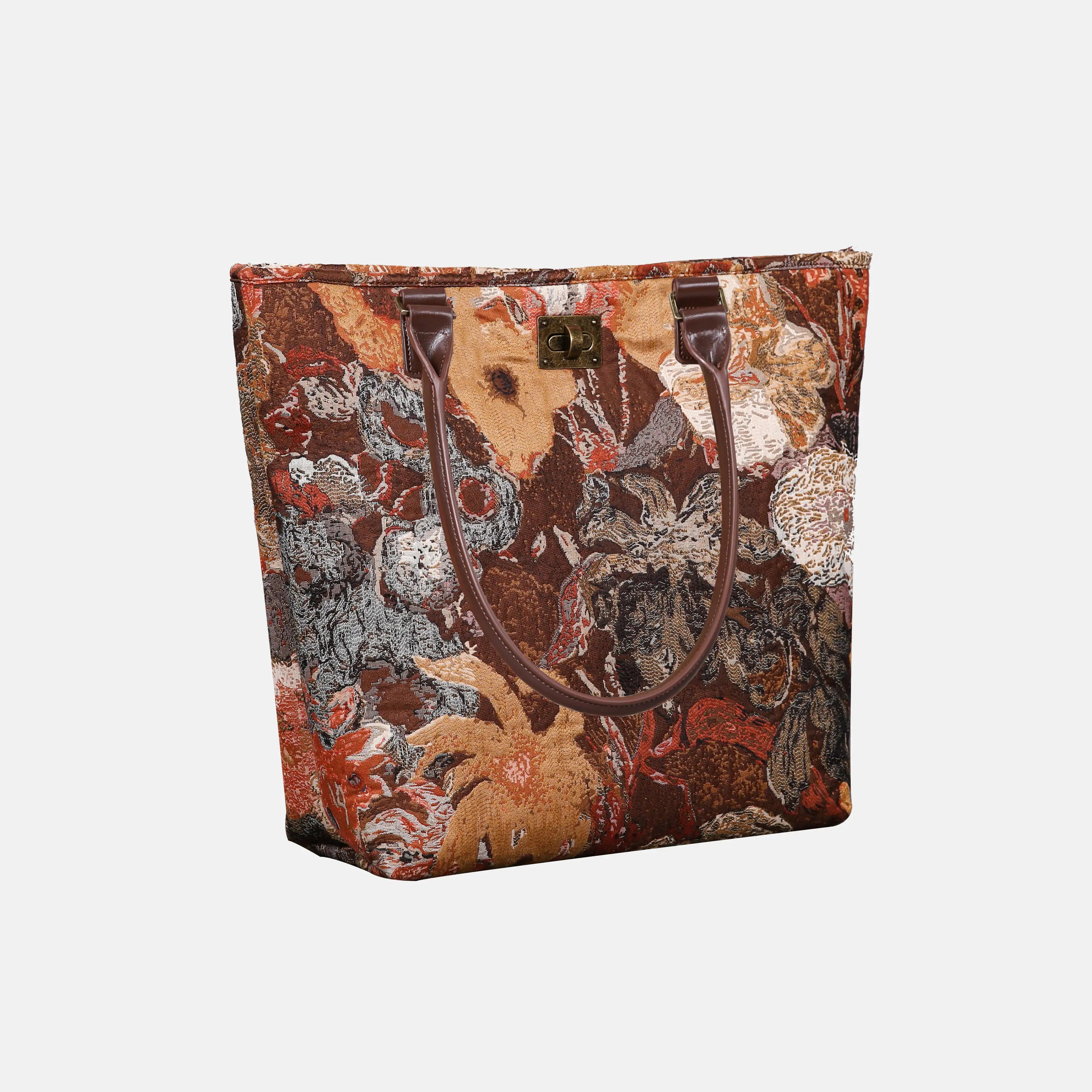Abstract Brown Carpet Tote Shopper Carpetbag of America handle down