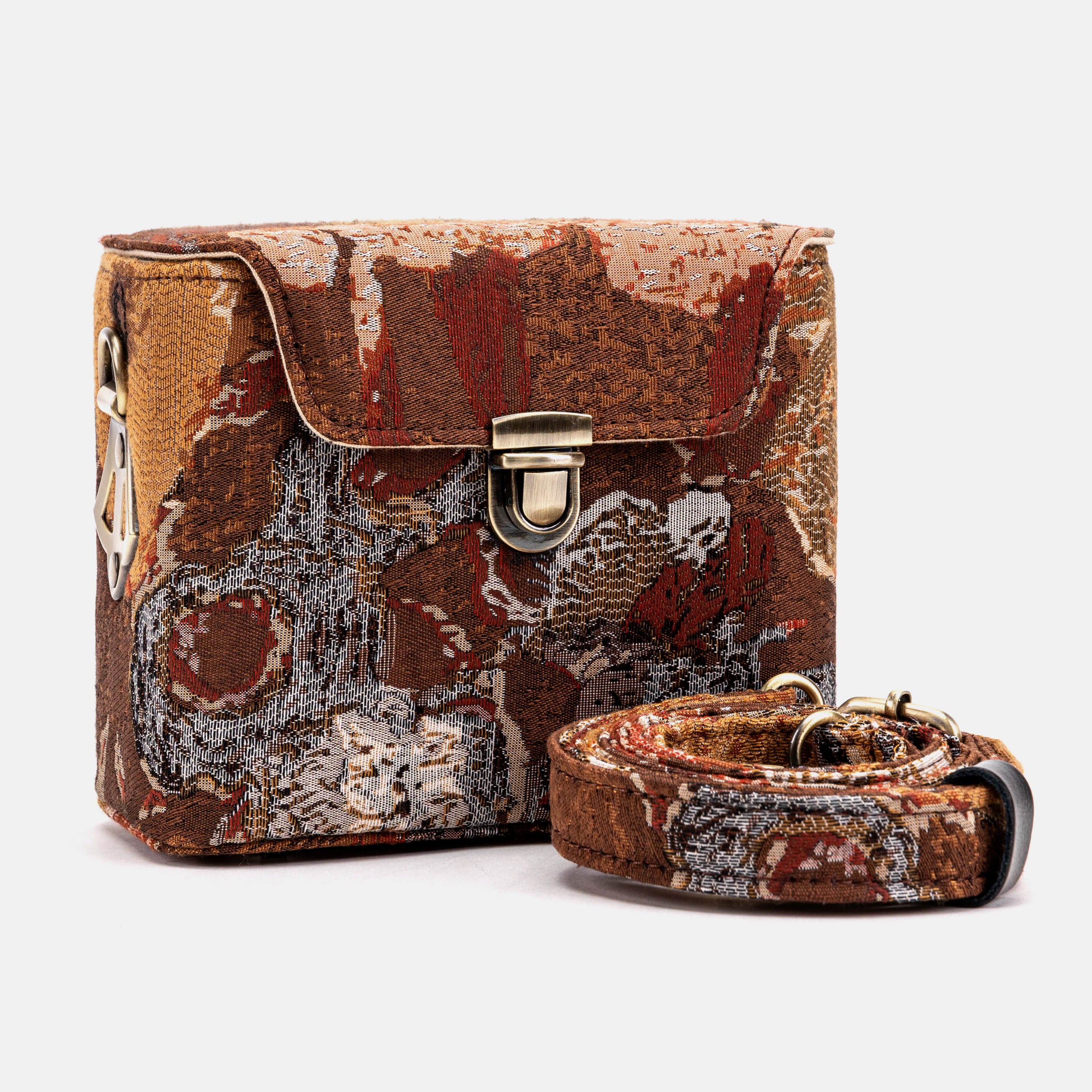Abstract Brown Emma Small Train Case Crossbody of America with shoulder strap