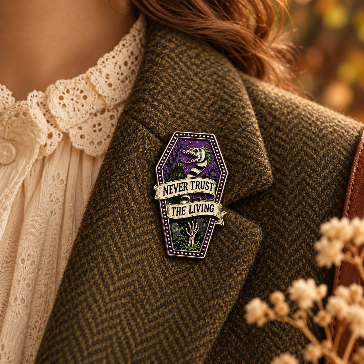 Beetlejuice Inspired Brooches | 6 Designs | MCW Never Trust the Living model