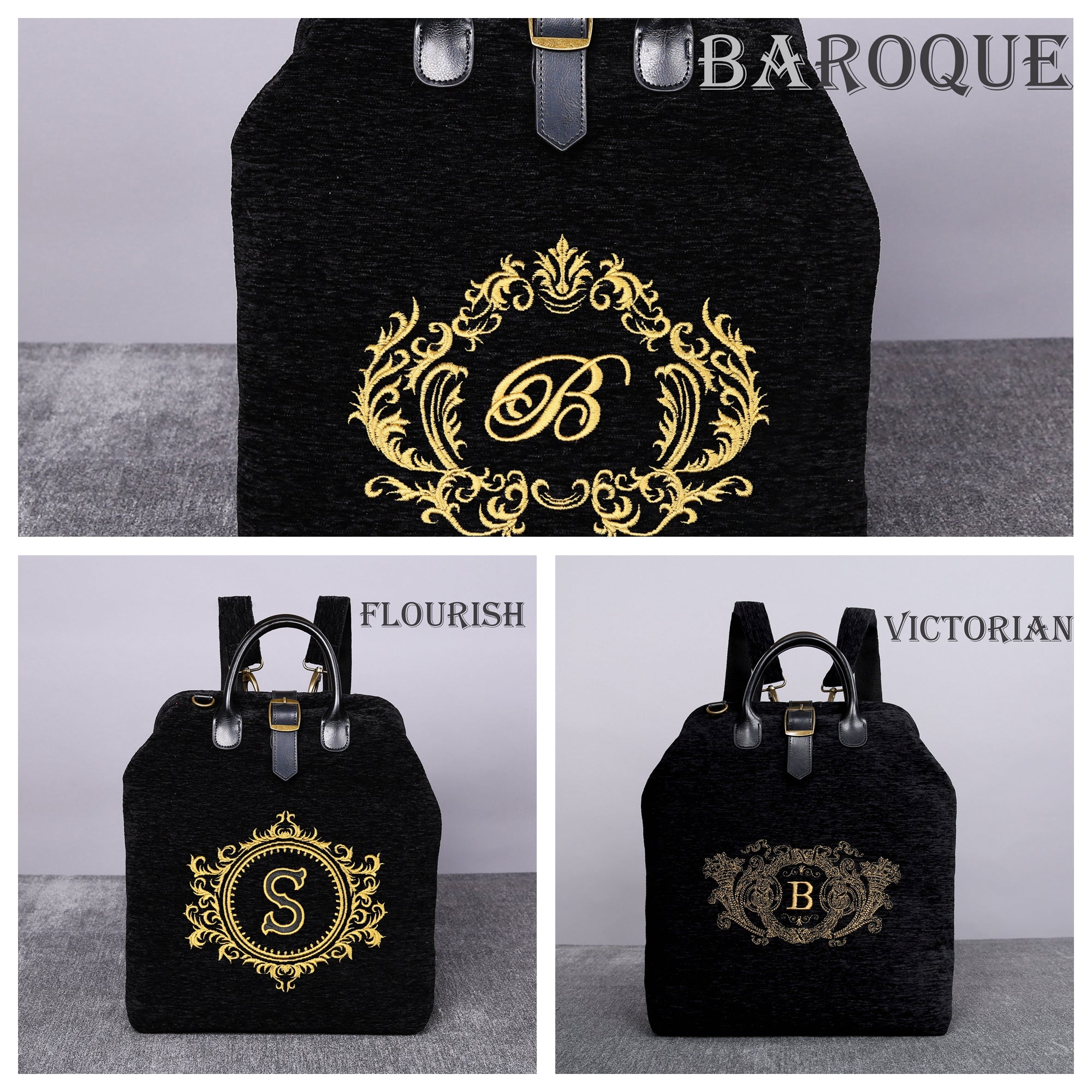 Luxury Monogrammed Black Multi-Functional Backpack carpet bag MCW Handmade-3