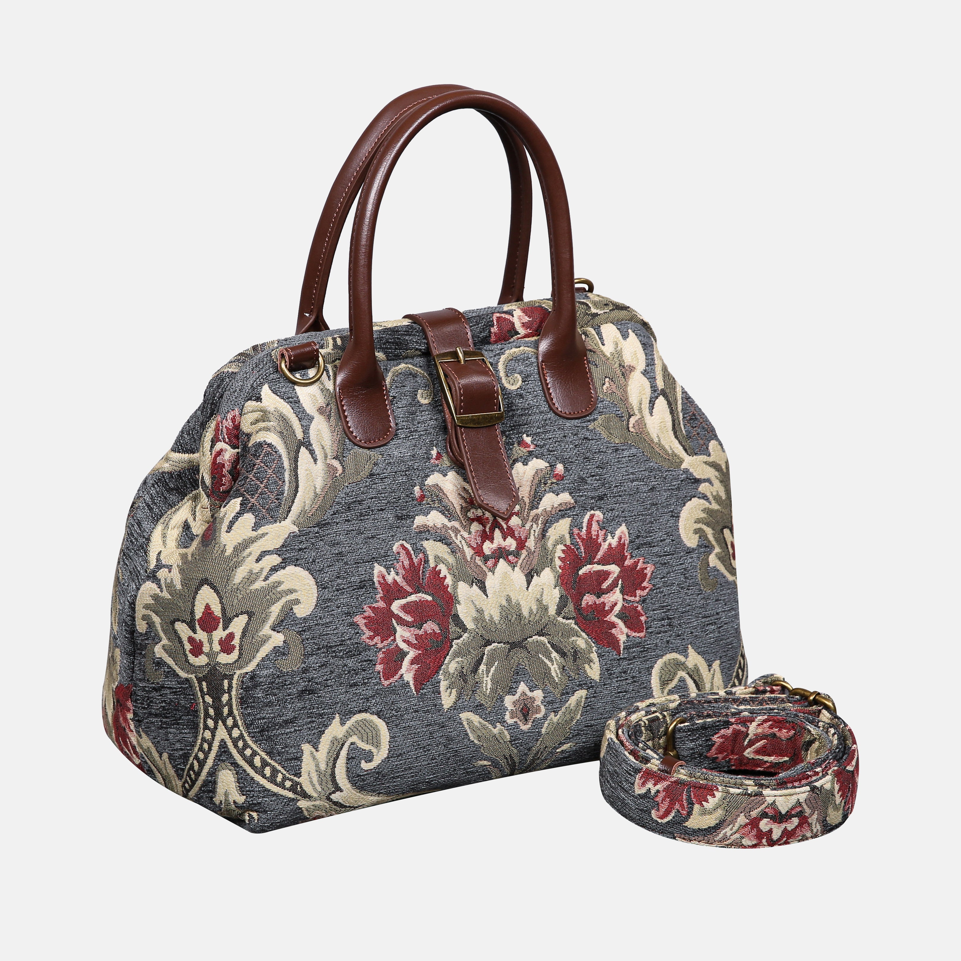 Baroque Floral Green Gray Carpet Handbag Purse carpet bag MCW Handmade of America with shoulder strap